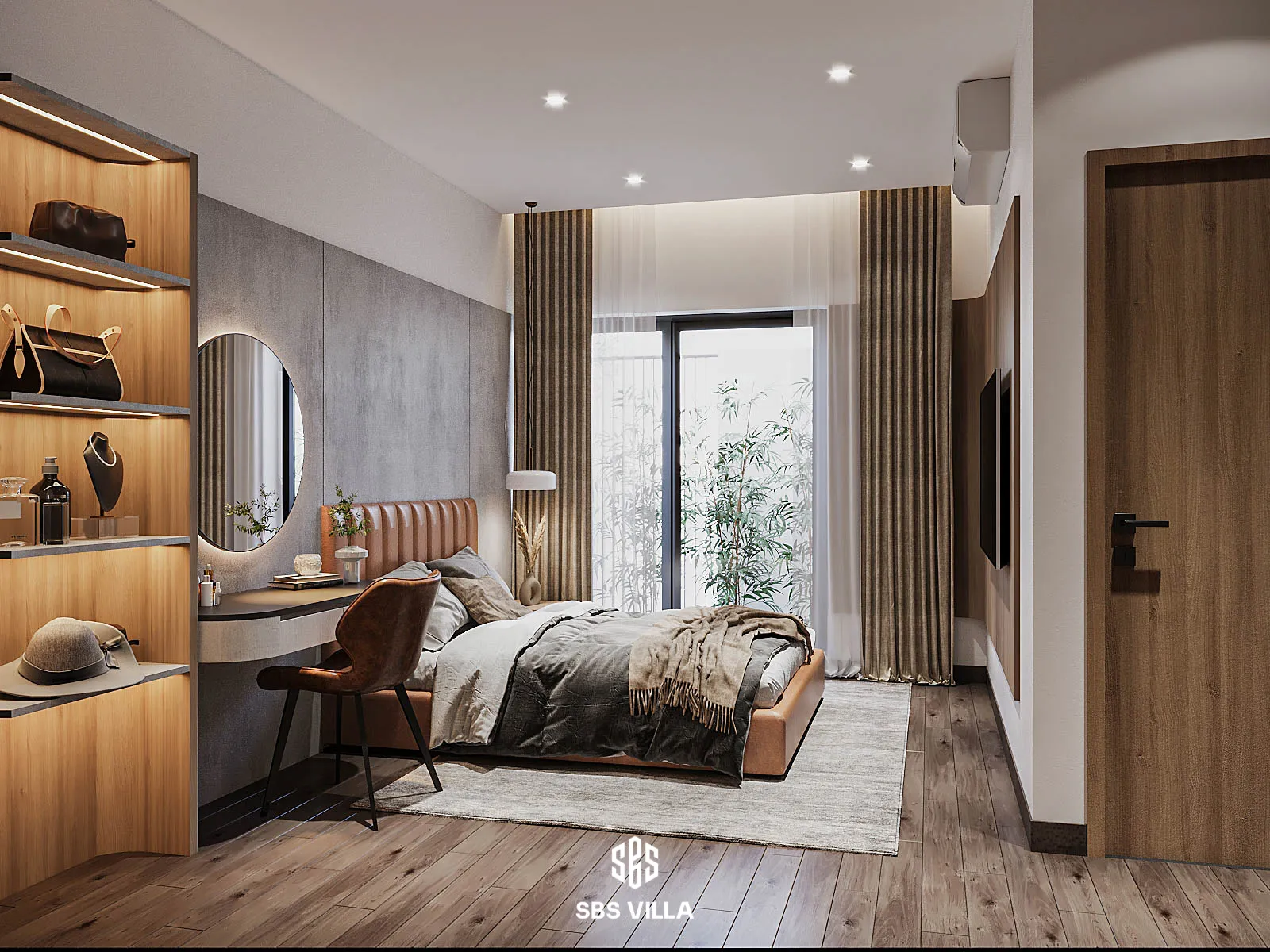 Nội thất phòng ngủ sang trọng, sử dụng chất liệu gỗ làm điểm nhấn chủ đạo 