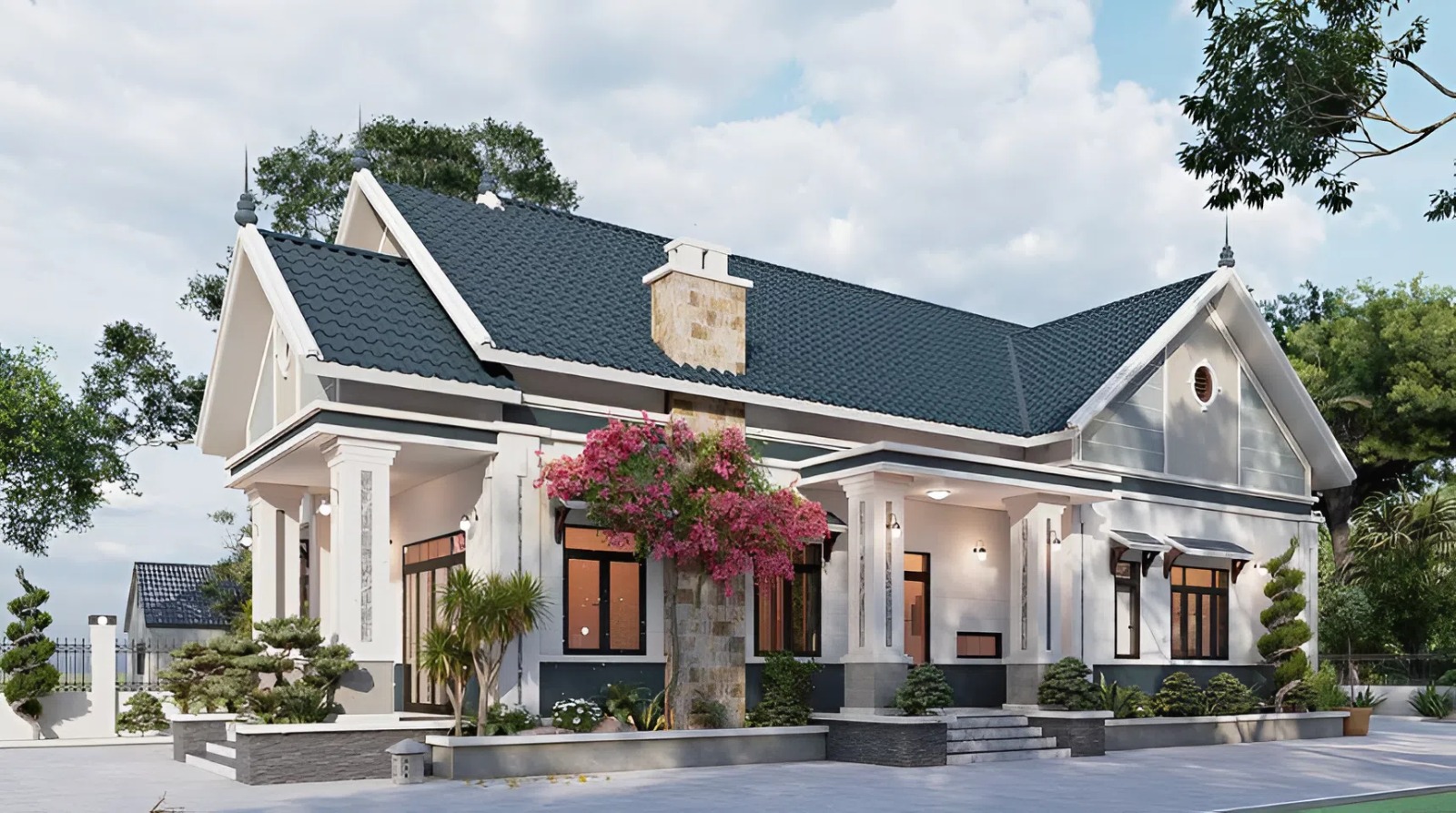 Hạng mục mái Thái góp phần gia tăng tính thẩm mỹ và chiều cao của biệt thự 1 tầng (Nguồn ảnh: Sưu tầm). 