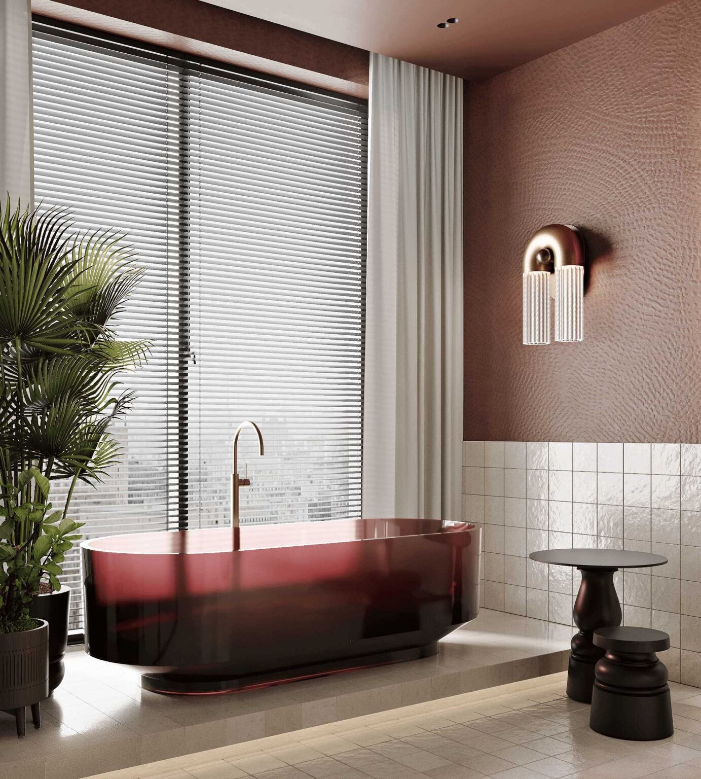 mẫu thiết kế phòng tắm luxury mang tone màu hồng pastel trang nhã, nhẹ nhàng
