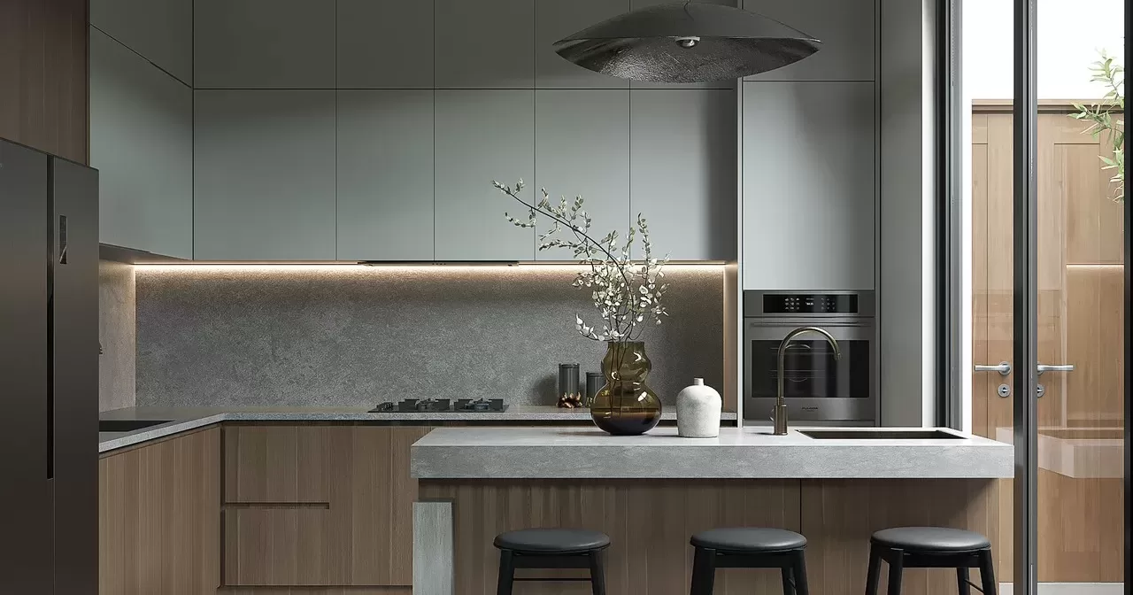 Phòng bếp dành cho biệt thự mini 2 tầng 80m2 phong cách Minimalist