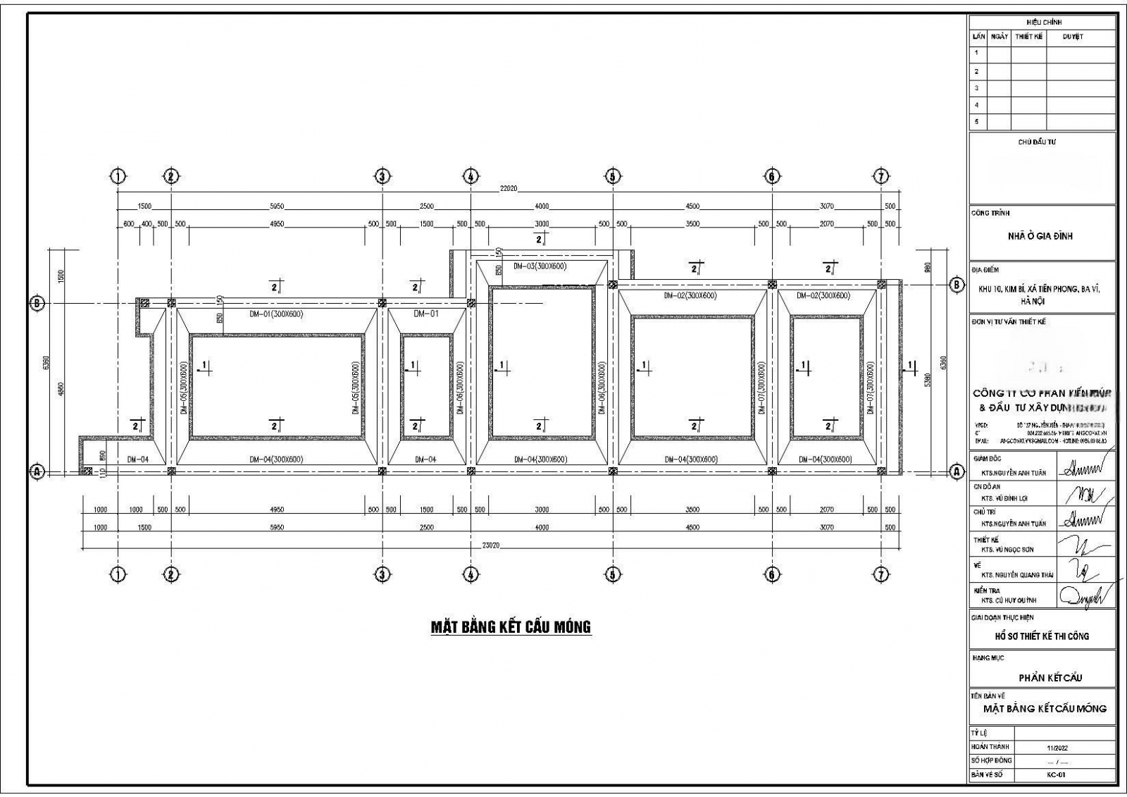 Bản vẽ kết cấu móng băng của một dự án thực tế