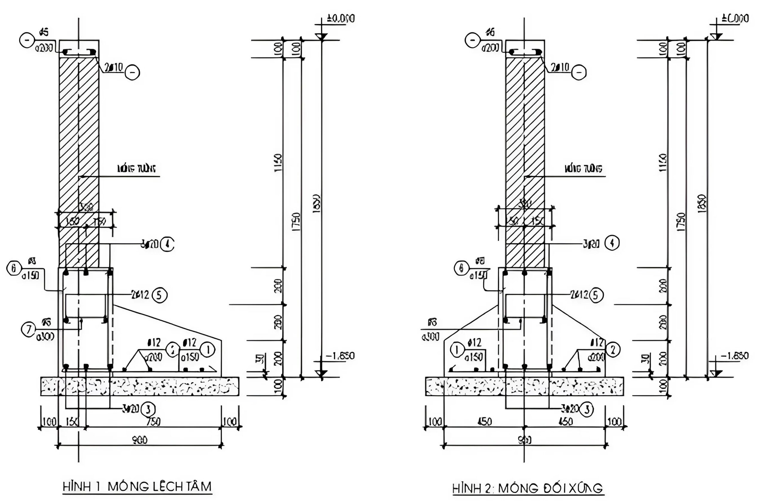 Bản vẽ kết cấu móng lệch tâm và móng đối xứng