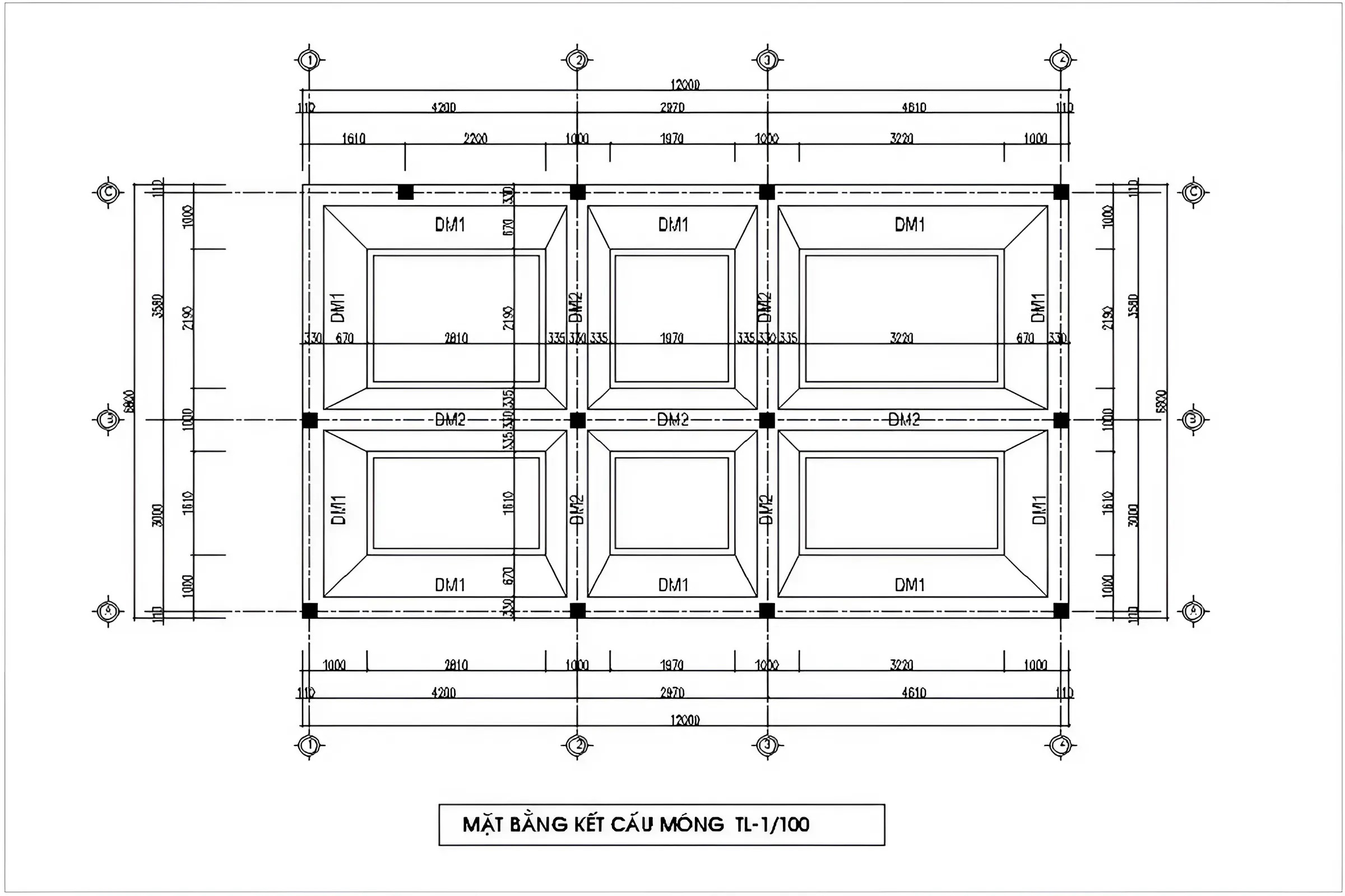 Bản vẽ móng băng chi tiết