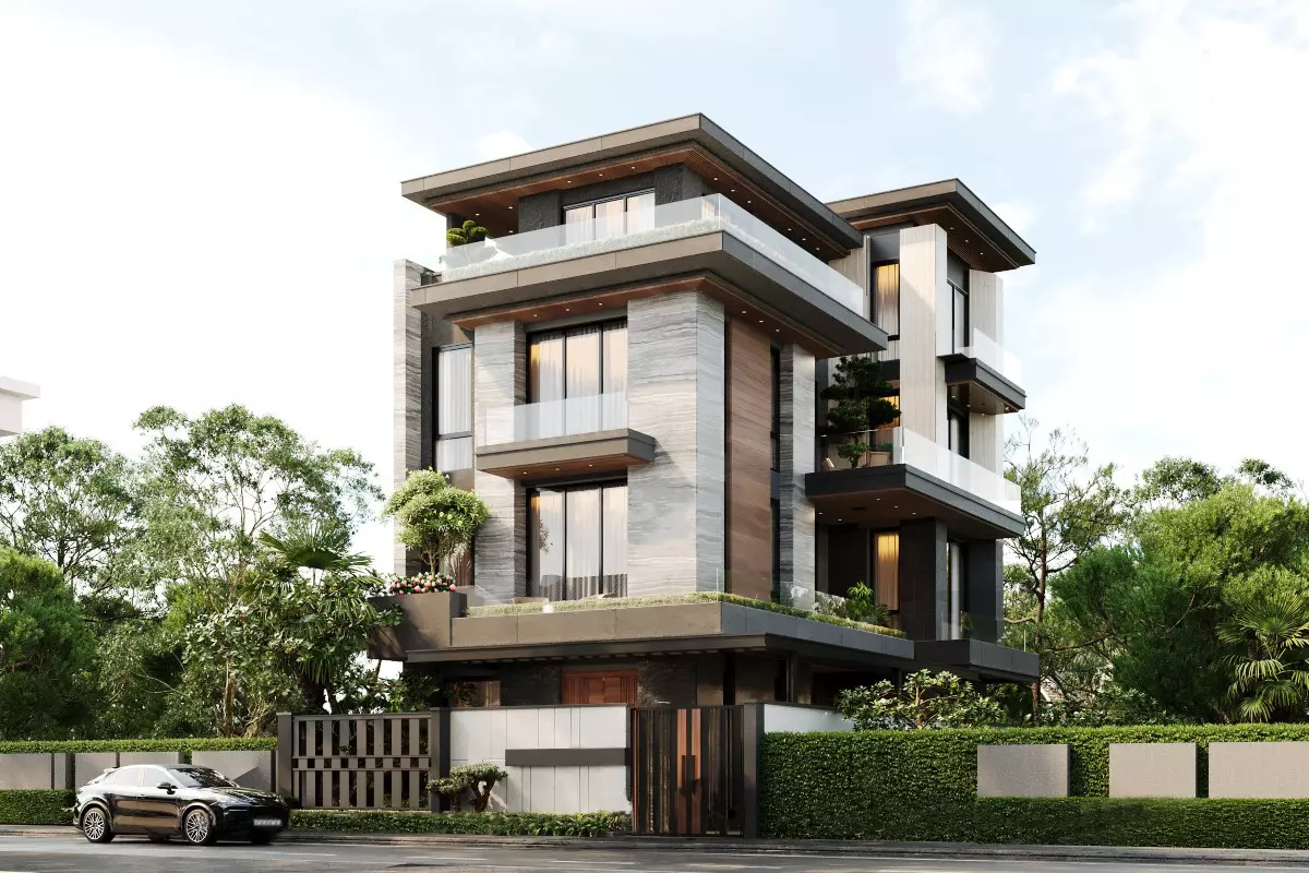 Mẫu biệt thự 3 tầng 1 tum 4 phòng ngủ (Nguồn ảnh: Sưu tầm). 