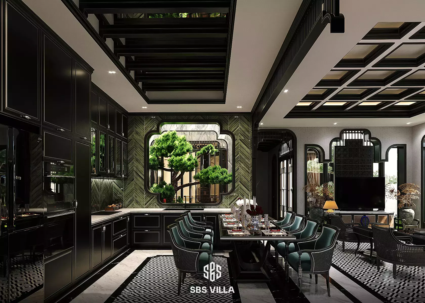 mẫu phòng bếp phong cách Indochine hiện đại