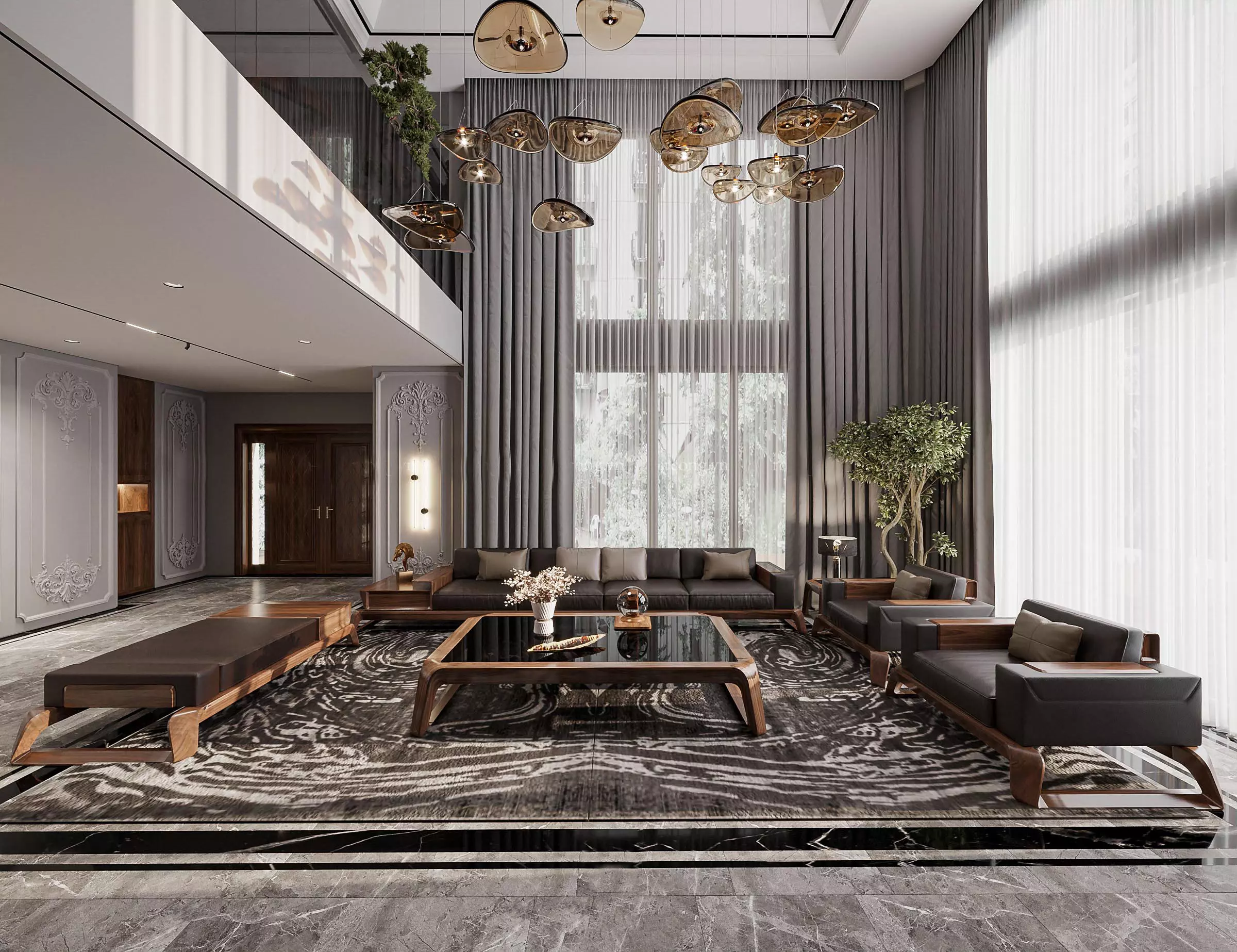Mẫu thiết kế phòng khách 50m2 tân cổ điển