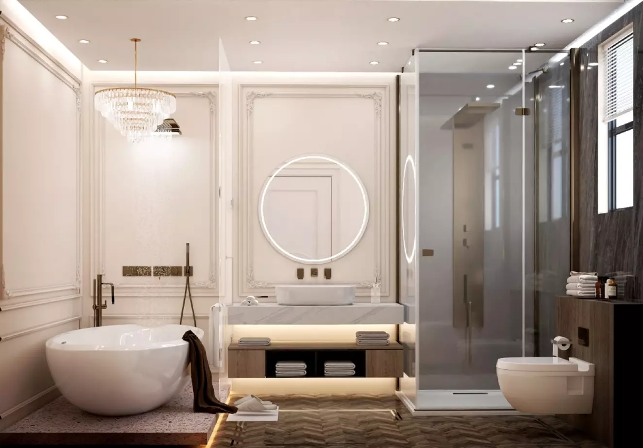 Việc bố trí phòng tắm tân cổ điển cần cân nhắc cả về thẩm mỹ lẫn phong thủy