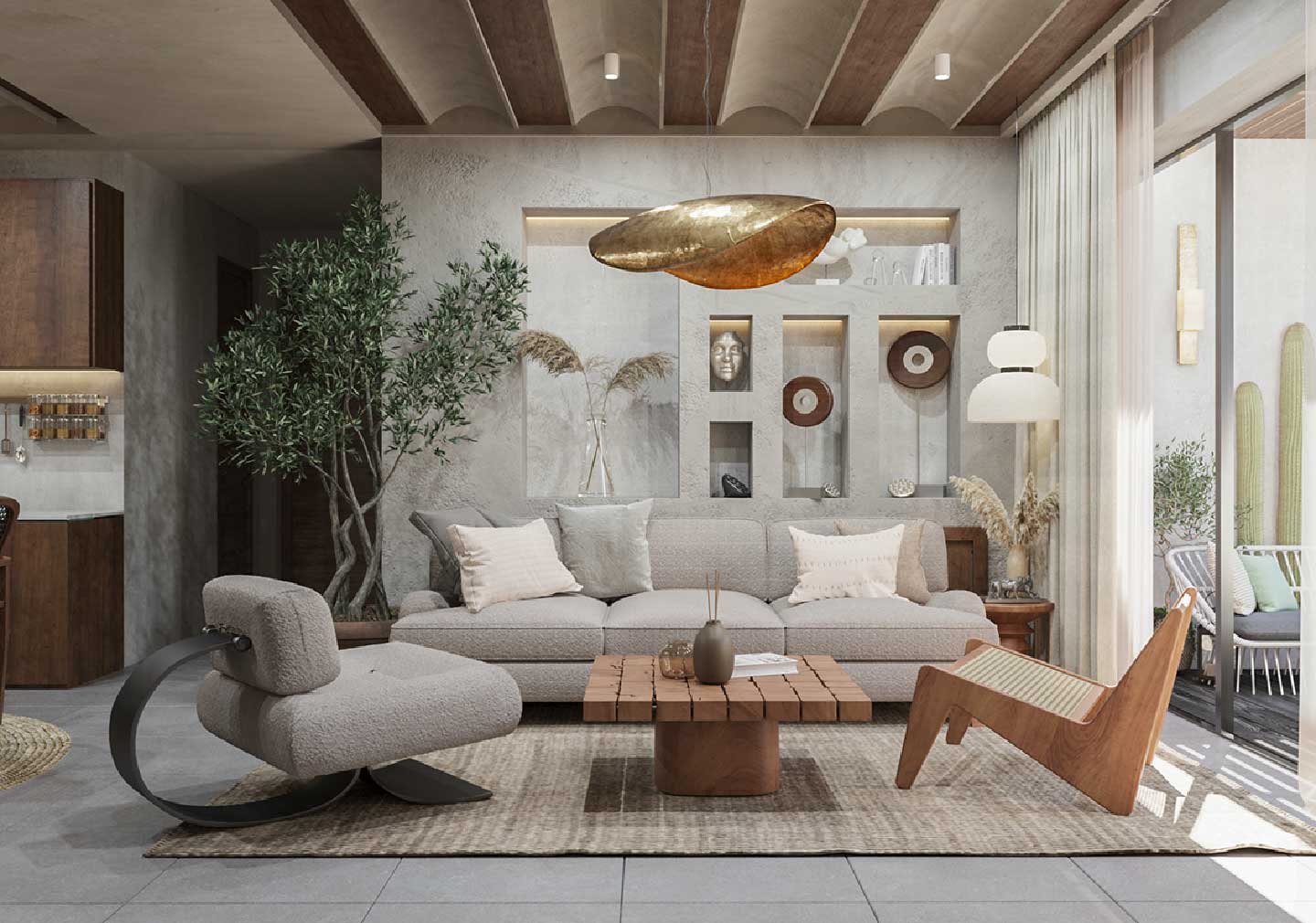 Phong cách Eco-luxury sử dụng vật liệu tự nhiên cao cấp, bền vững và có nguồn gốc với bảng màu trung tính lấy cảm hứng từ thiên nhiên.
