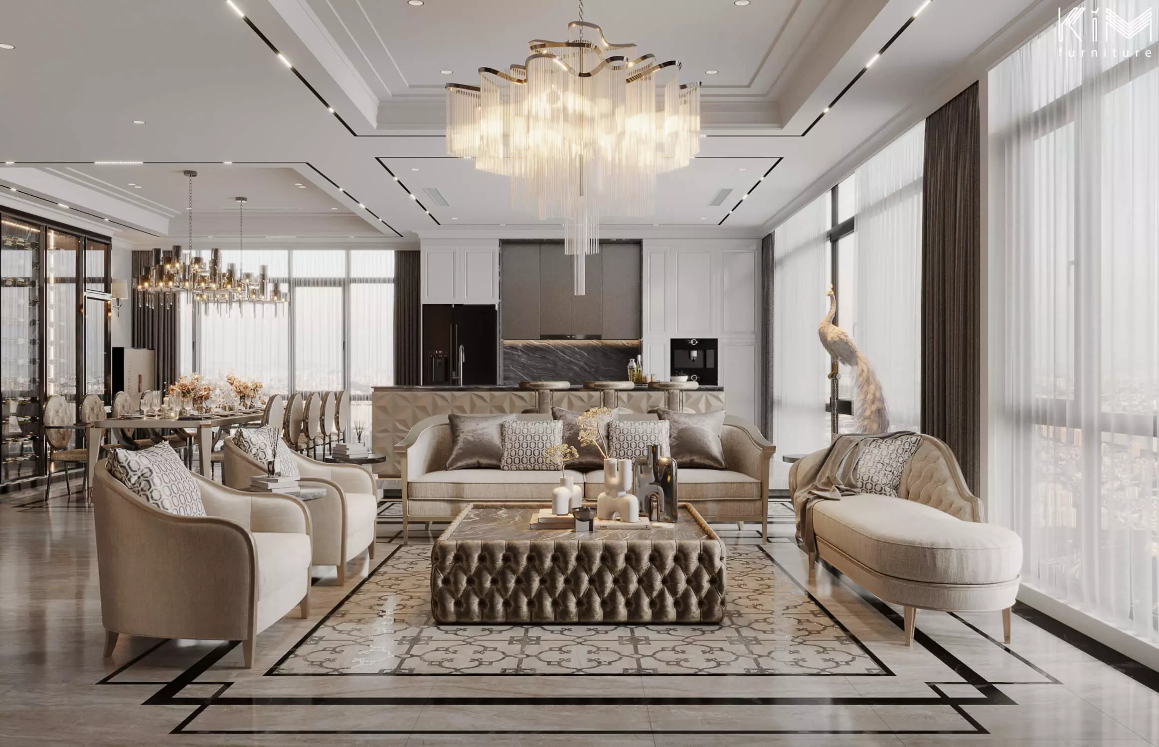 Thiết kế nội thất biệt thự song lập phong cách tân cổ điển