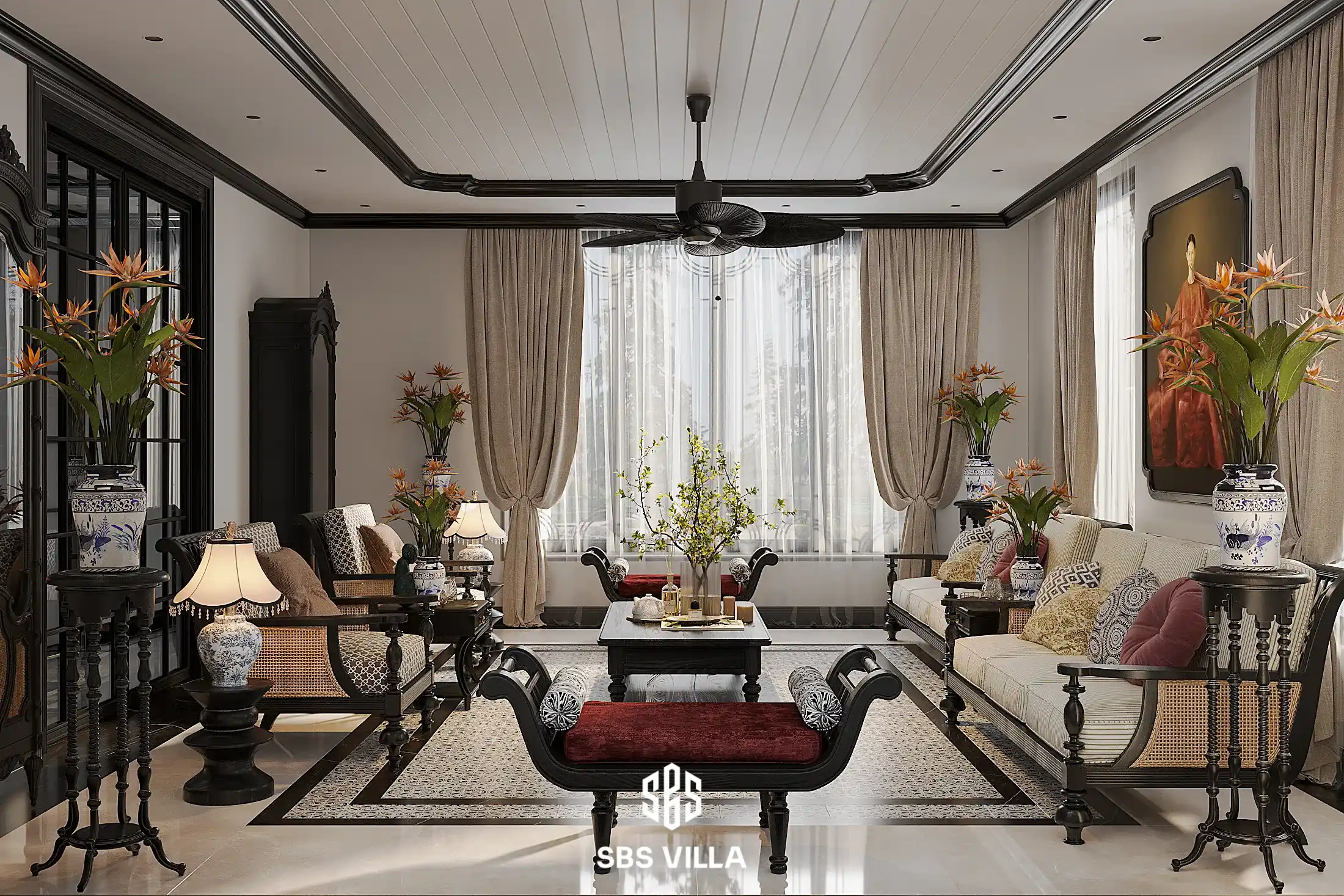 Thiết kế nội thất biệt thự đơn lập phong cách Indochine