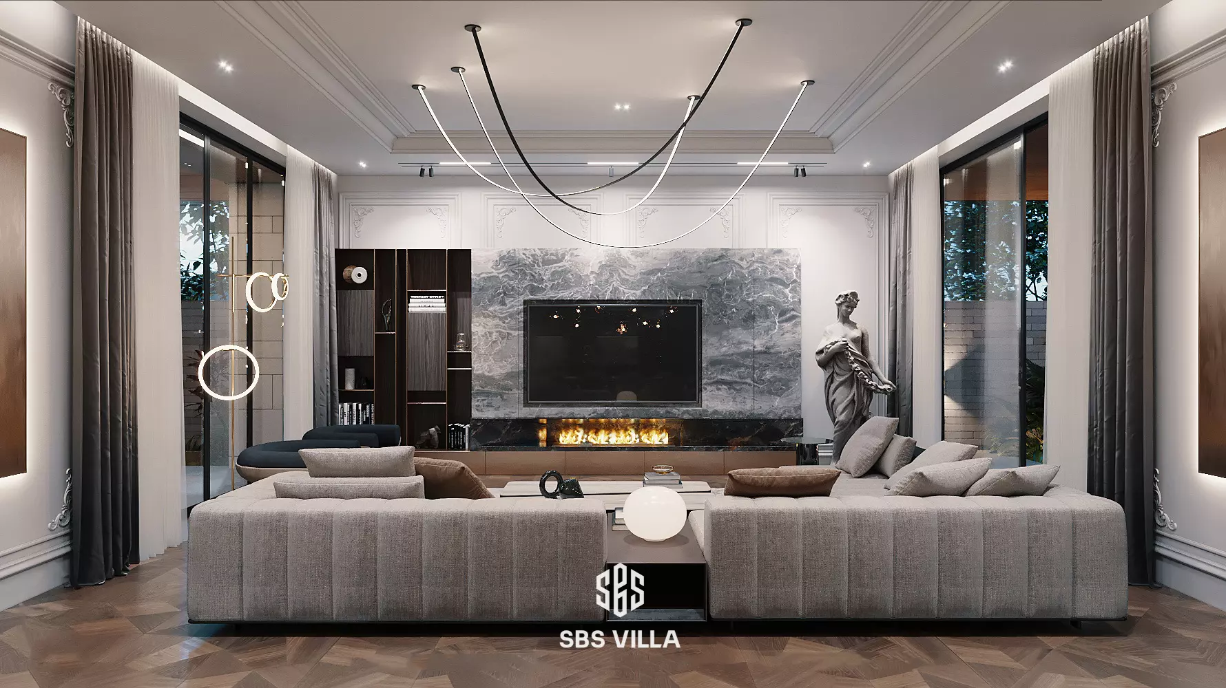 Thiết kế phòng khách 40m2 theo phong cách tân cổ điển, vừa tiện nghi vừa đậm dấu ấn nghệ thuật