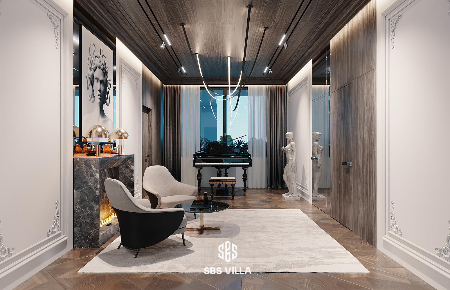 Không gian sảnh biệt thự SBS VILLA với nội thất cao cấp, thiết kế kỹ thuật hợp lý giúp tiết kiệm chi phí bảo trì và vận hành lâu dài.