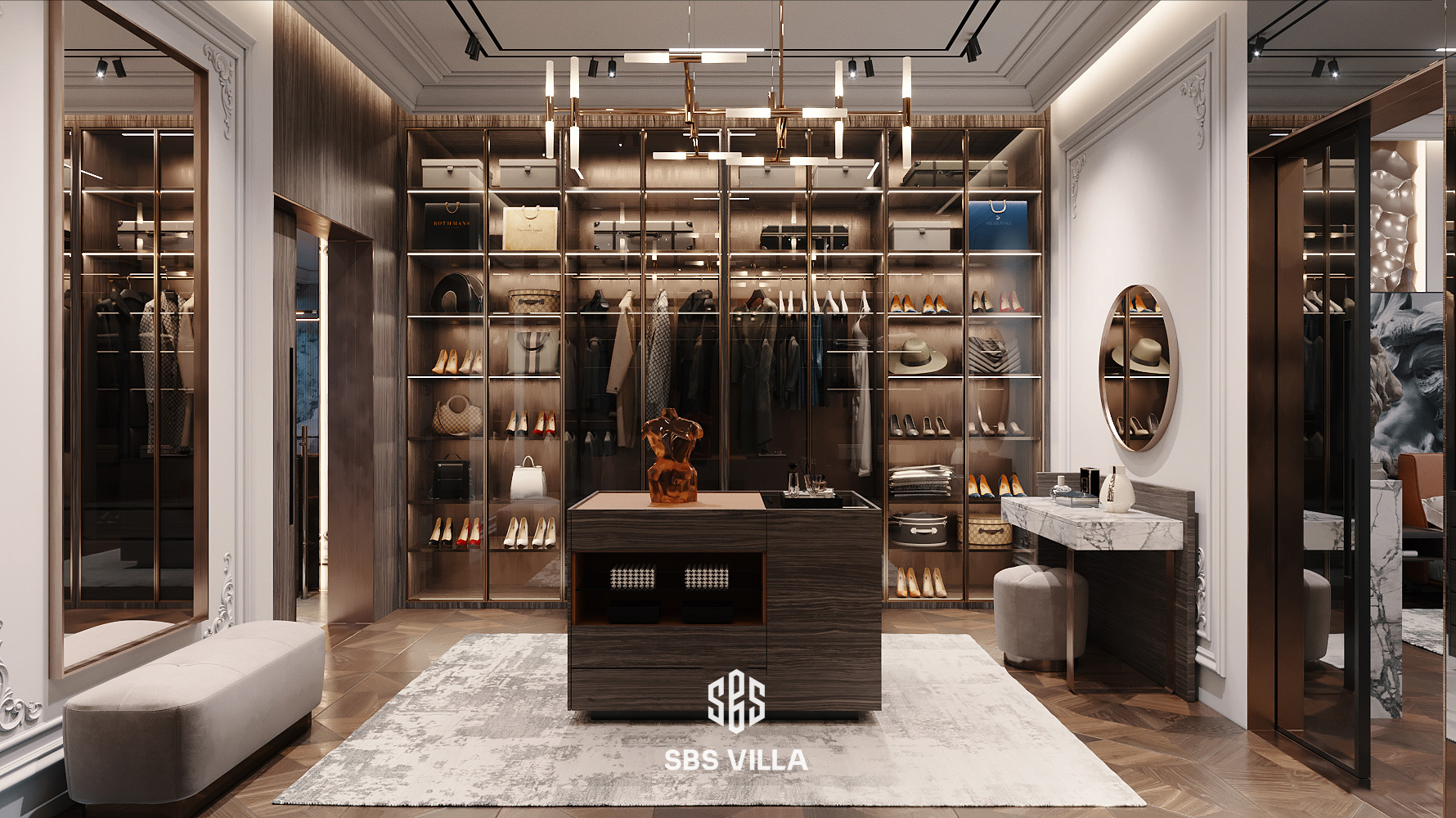 Phòng thay đồ biệt thự sang trọng tại SBS VILLA, thể hiện cá tính riêng và phong cách sống đẳng cấp của gia chủ.