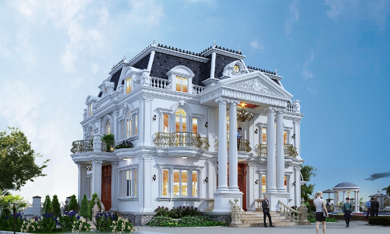 Biệt thự 2 tầng 3 gian mái Mansard (Nguồn ảnh: Sưu tầm).