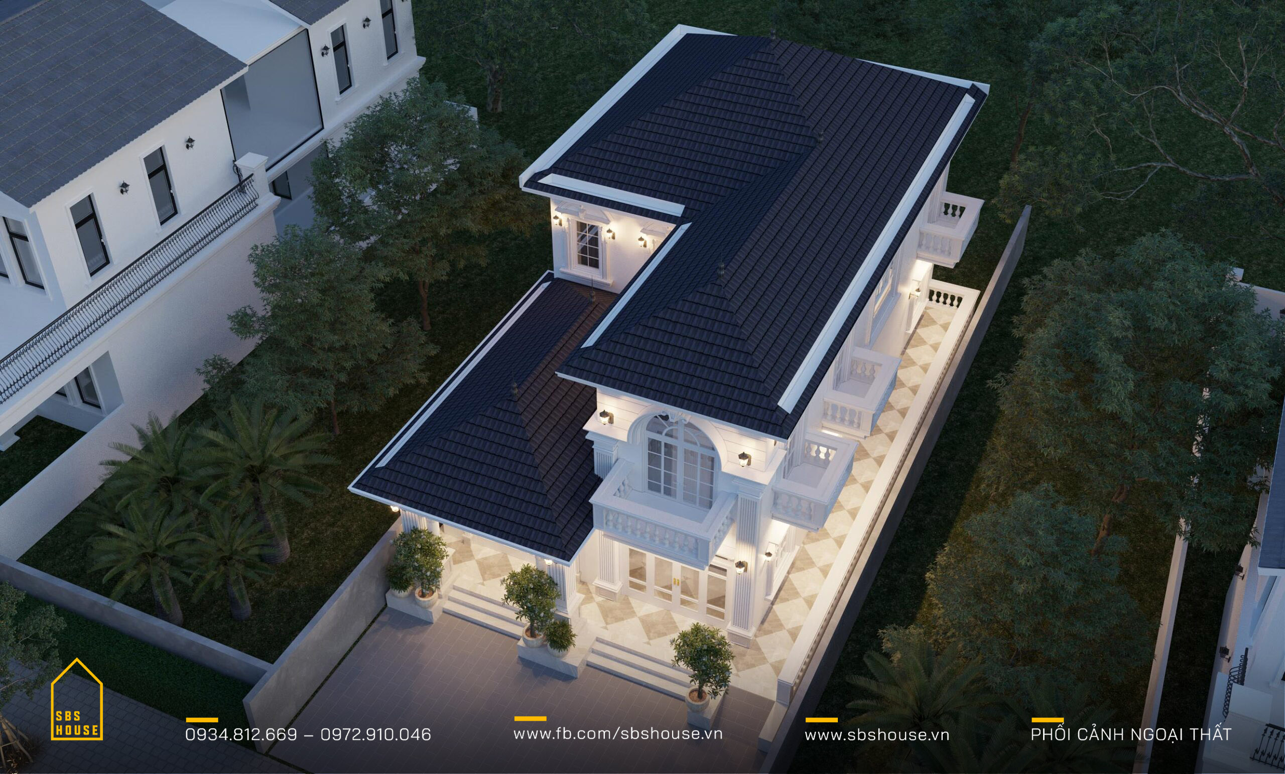 Biệt thự vườn 2 tầng mái Nhật tân cổ điển.