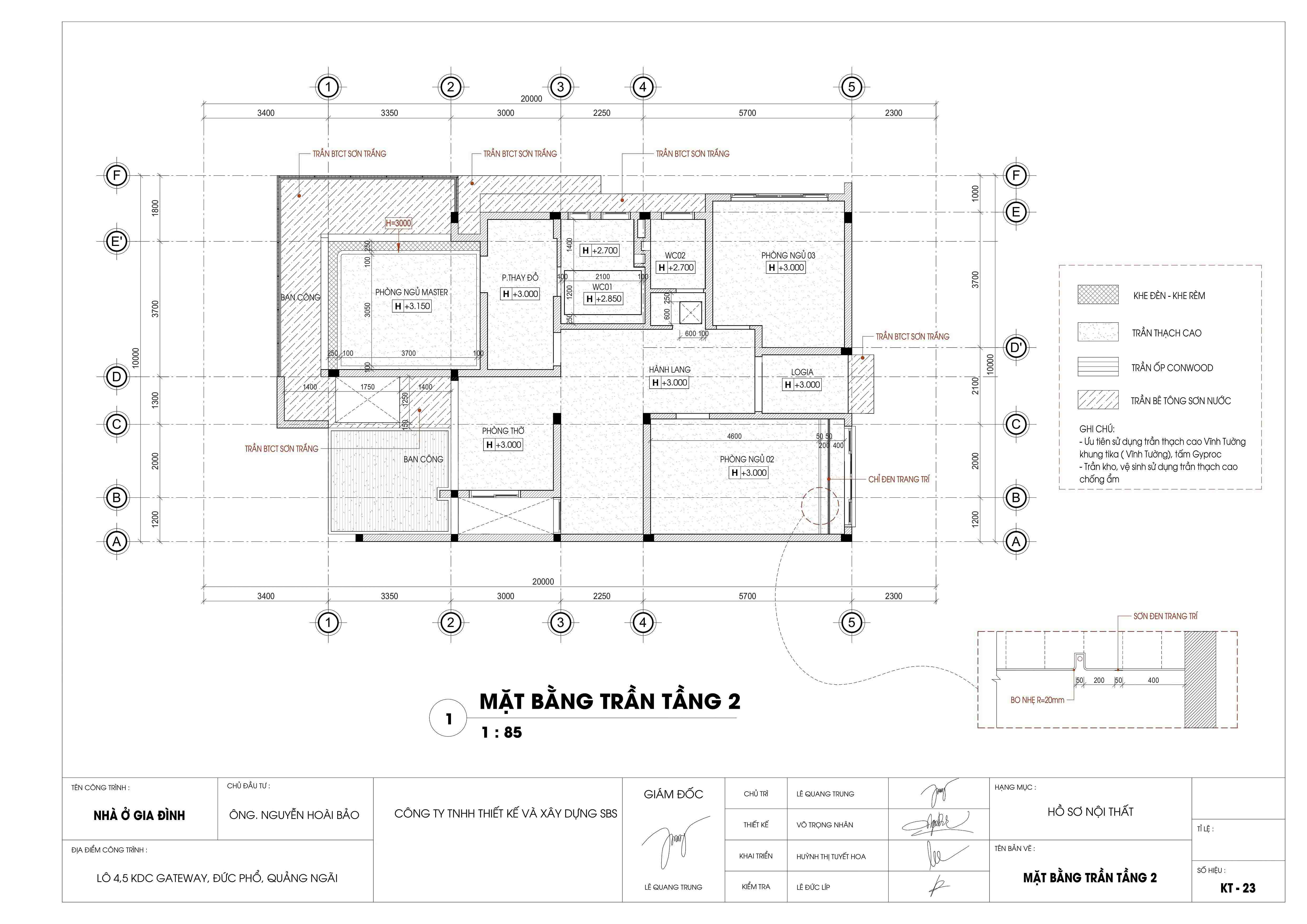 Bản vẽ mặt bằng trần chi tiết của dự án B's Villa
