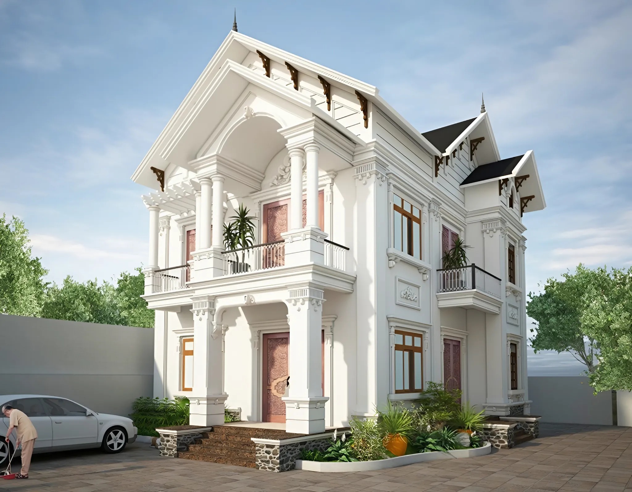 Thiết kế biệt thự 2 tầng mái Thái phong cách Tân cổ điển 