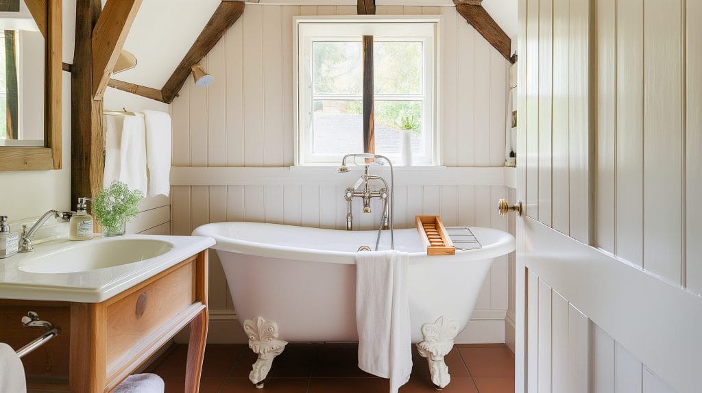 Phòng tắm Cottagecore mộc mạc, gần gũi.