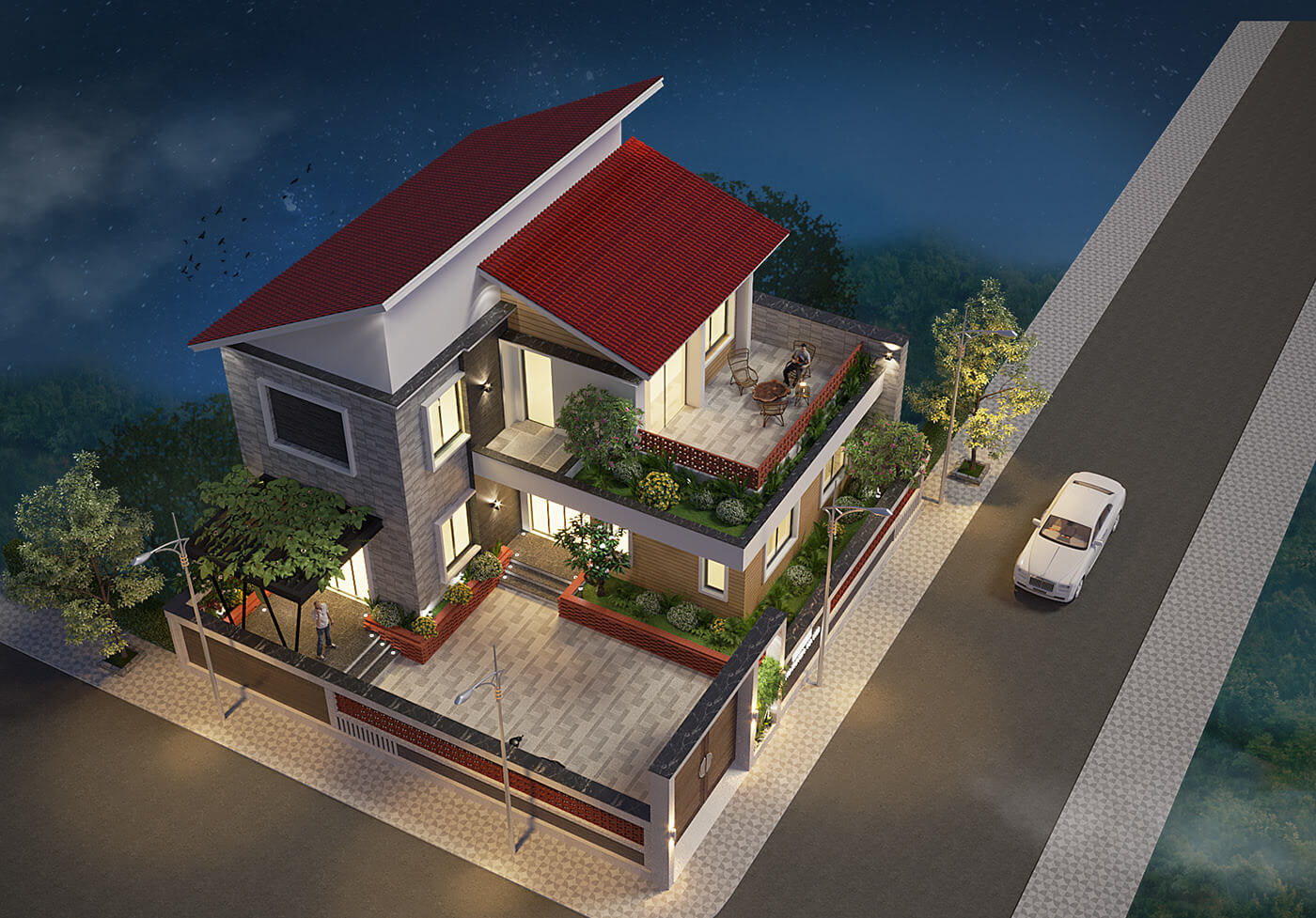 Biệt thự 2 tầng mái lệch chữ L (Nguồn ảnh: Sưu tầm).