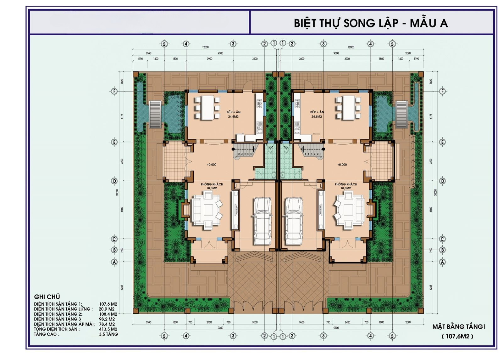 Mặt bằng biệt thự song lập hiện đại được binh bố theo nguyên lý kiến trúc mở
