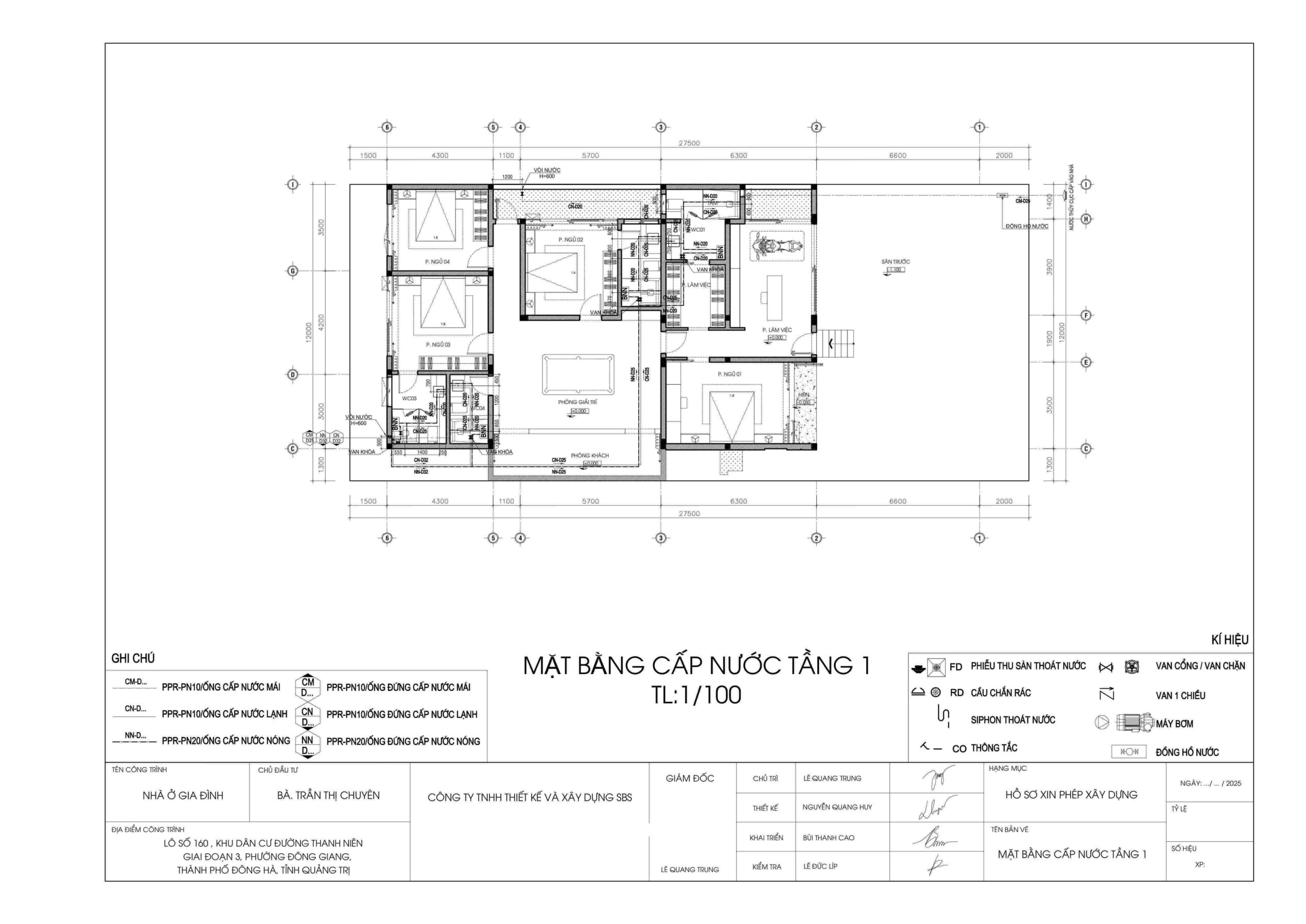 Mặt bằng cấp nước tầng 1 