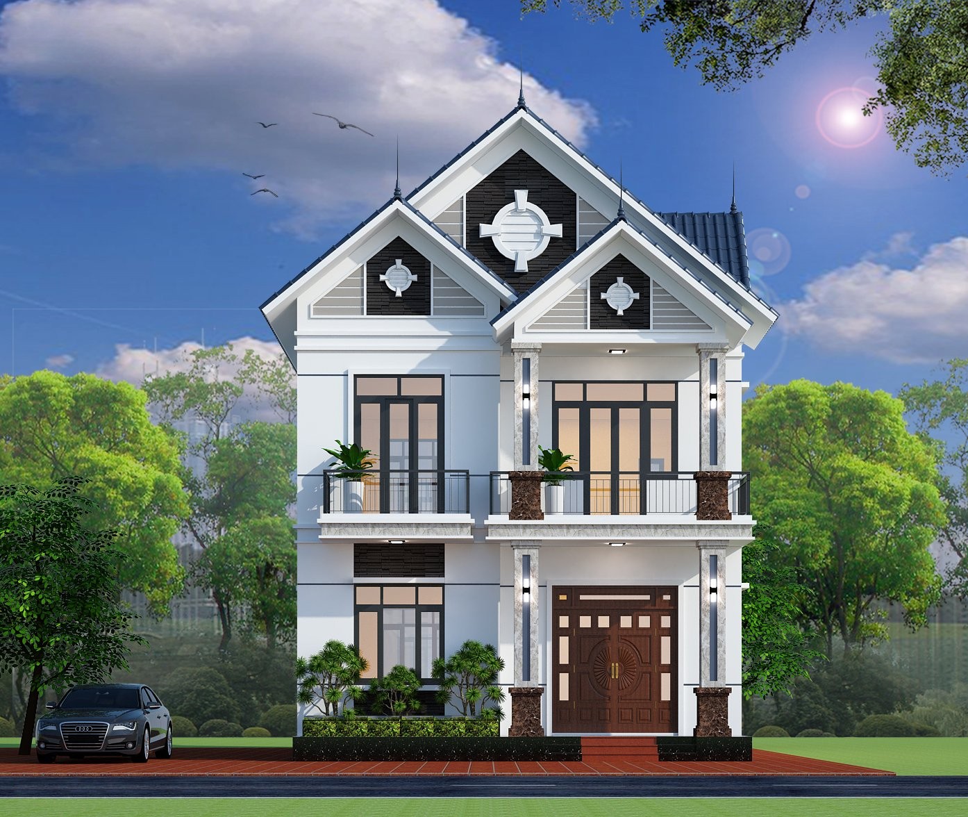 Mẫu biệt thự 2 tầng mái Thái đơn giản 