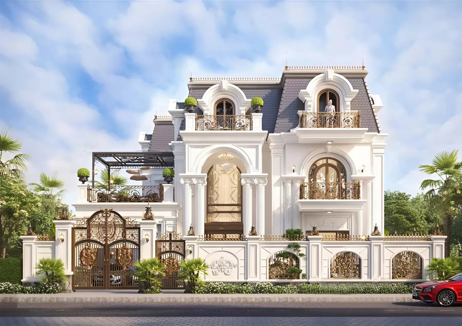 Hệ mái vòm Mansard - đặc trưng của biệt thự 2 tầng Tân cổ điển kiểu Pháp