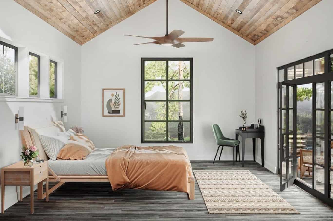 Mẫu phòng ngủ có ban công phong cách Scandinavian hướng đến sự tự nhiên, mộc mạc và ấm cúng (Nguồn ảnh: Sưu tầm).