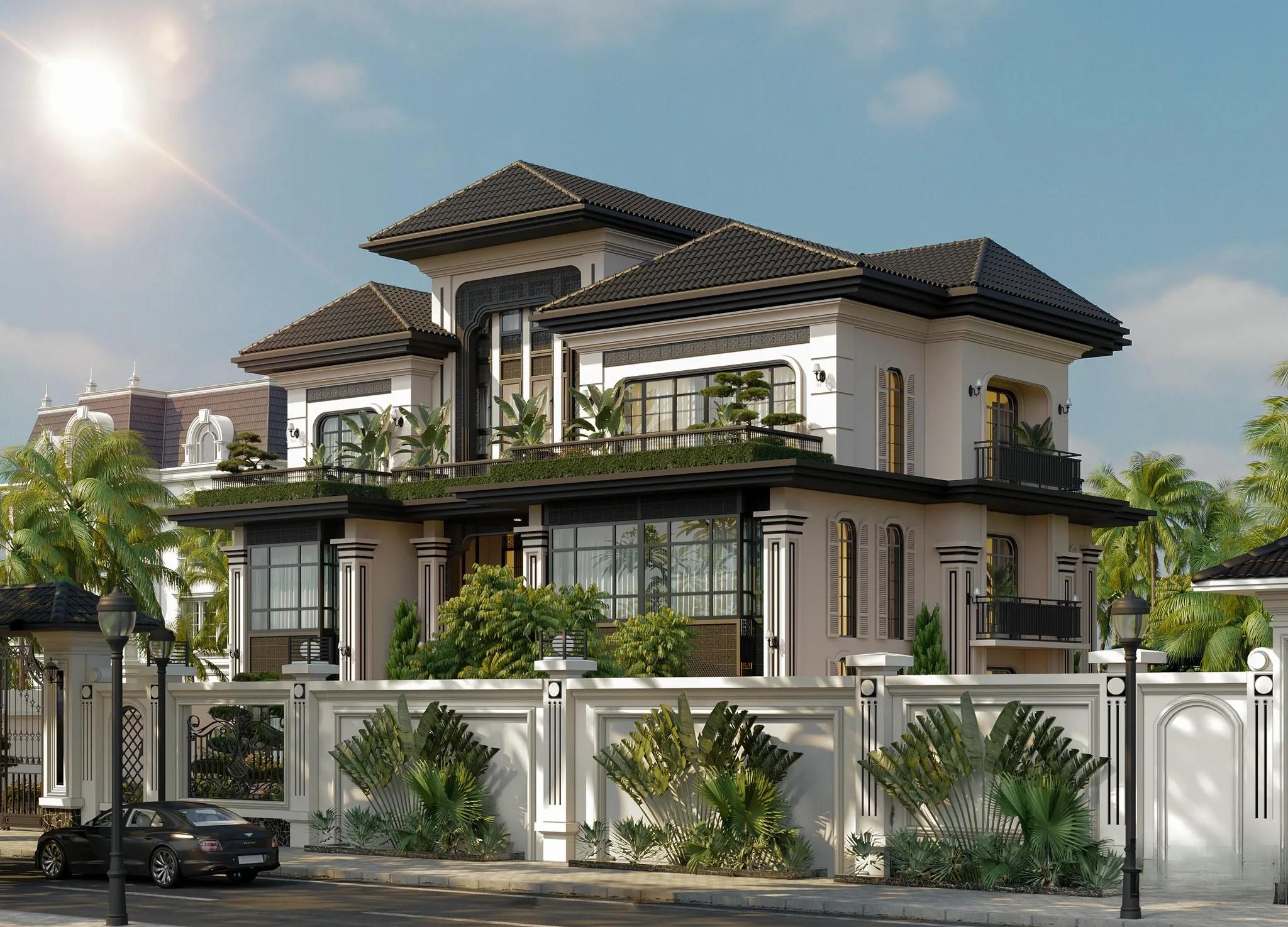 Thiết kế biệt thự 3 tầng 1 tum phong cách Indochine (Nguồn ảnh: Sưu tầm). 