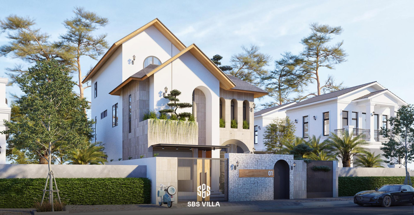 Ngoại thất của mẫu biệt thự 3 tầng 6 phòng ngủ phong cách Địa Trung Hải 