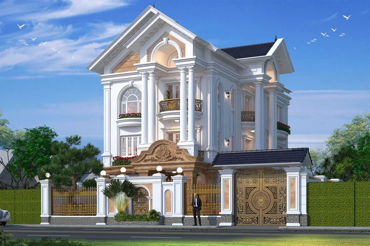 Biệt thự mái Thái 3 tầng kiến trúc chữ L (Nguồn ảnh: Sưu tầm).