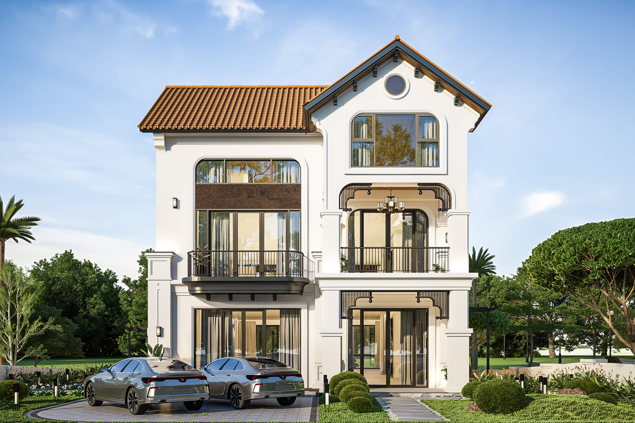 Mẫu biệt thự mái Thái 3 tầng đẹp mang phong cách Indochine truyền thống (Nguồn ảnh: Sưu tầm). 