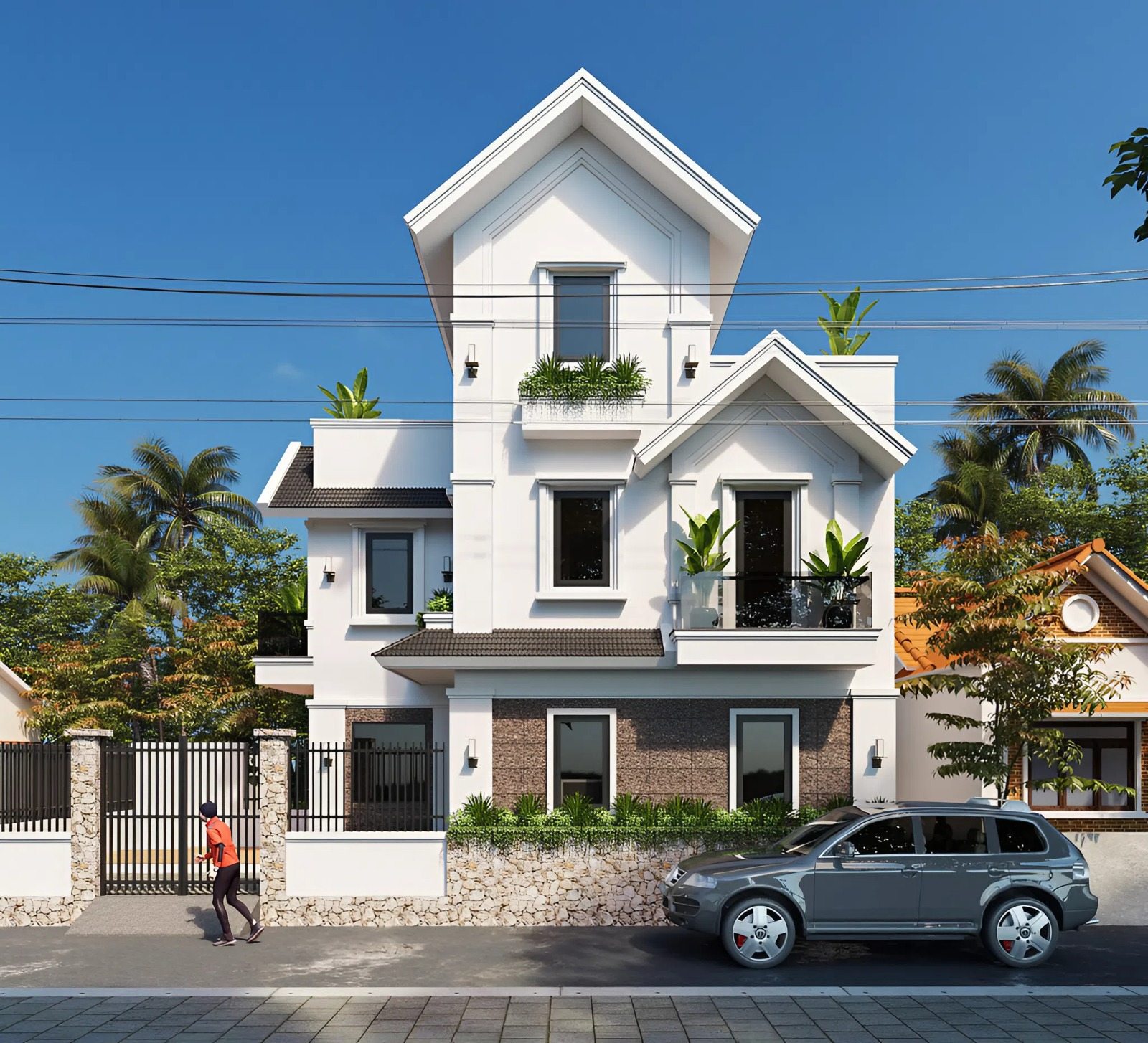 Mẫu biệt thự mái Thái 3 tầng phong cách Minimalism (Nguồn ảnh: Sưu tầm). 