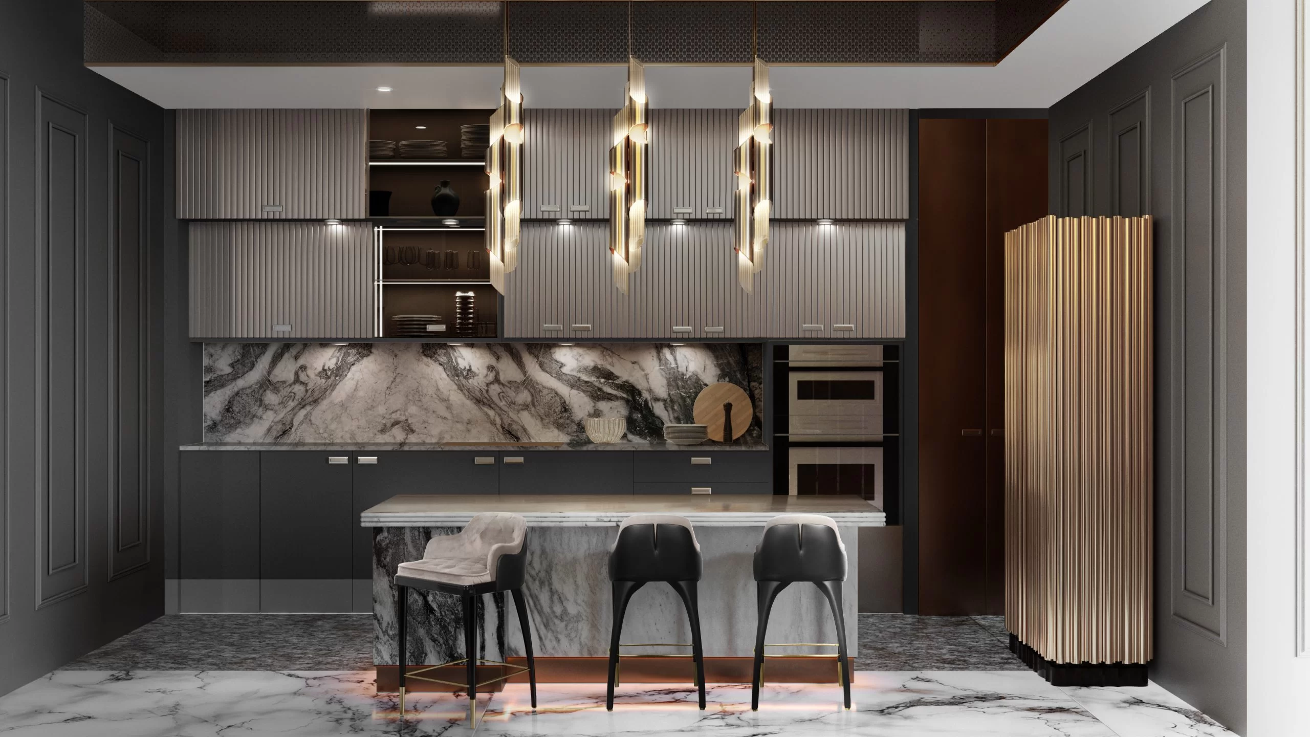 Gia chủ cần chú trọng đến hạng mục lưu trữ thông minh trong quá trình phòng bếp biệt thự phong cách Luxury (Nguồn ảnh: Sưu tầm).
