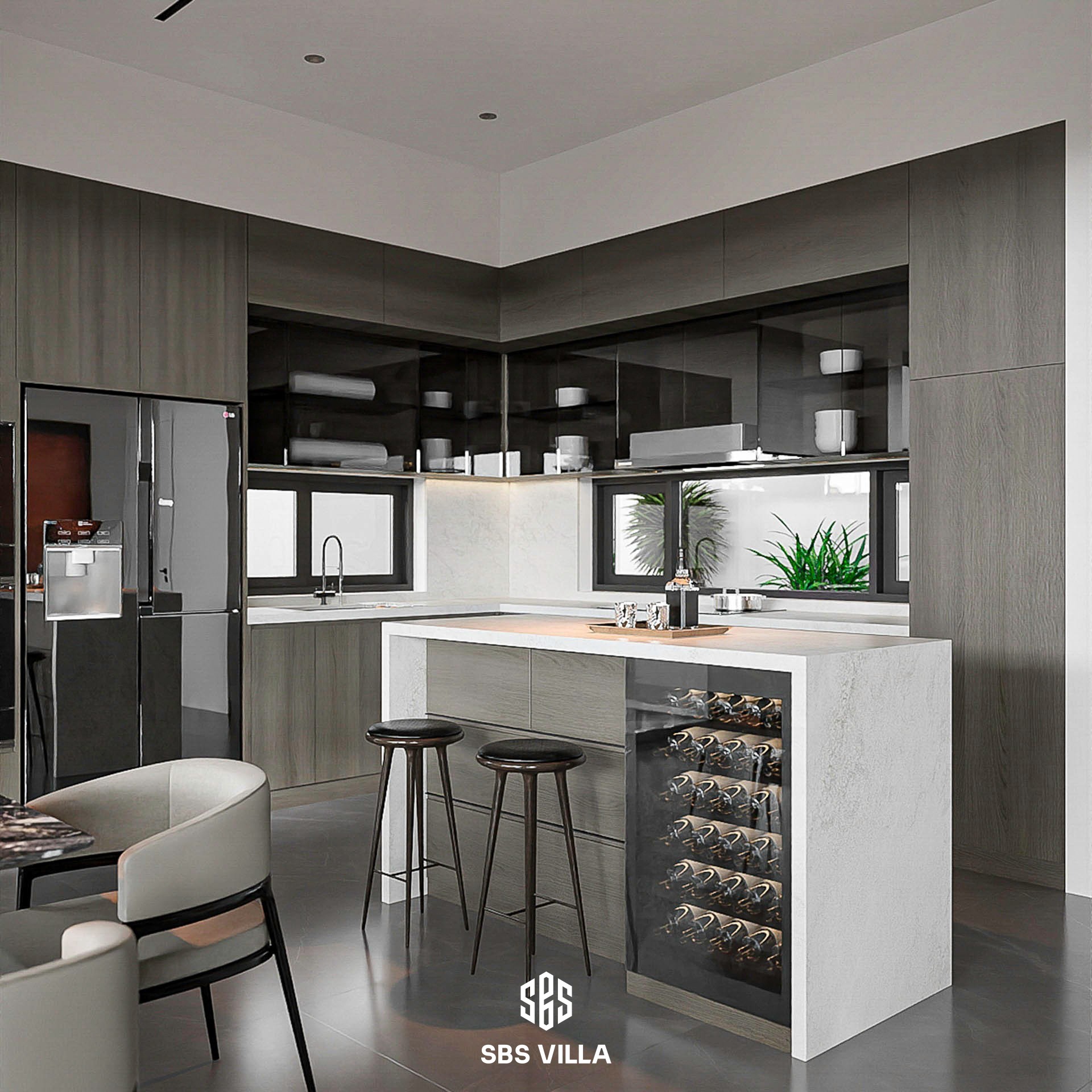 Mẫu phòng bếp biệt thự 10m2 phong cách Hiện đại.