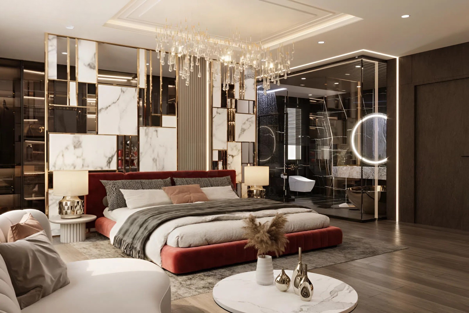 Thiết kế phòng ngủ có nhà vệ sinh phong cách Luxury (Nguồn ảnh: Sưu tầm). 