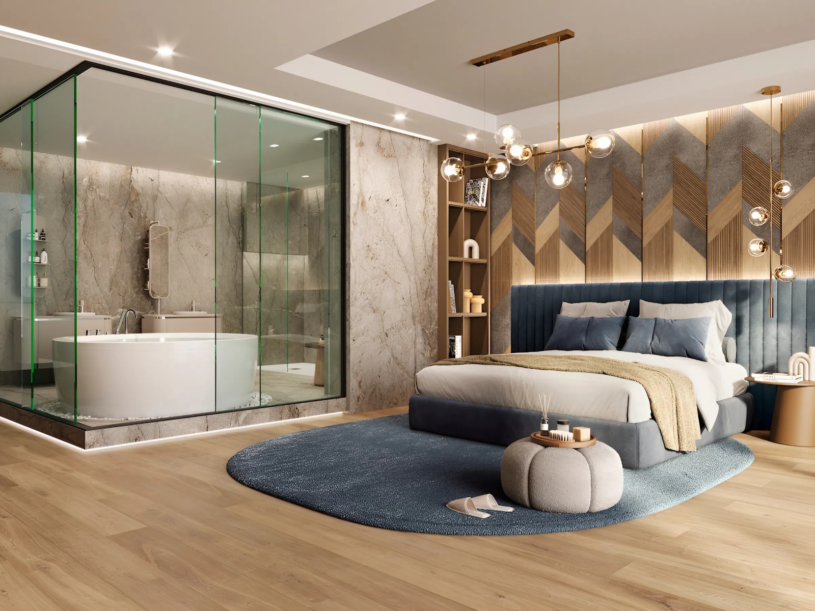 Với phòng ngủ có nhà vệ sinh, gia chủ nên tích hợp hệ thống máy hút mùi, thông gió và vệ sinh thường xuyên để khử mùi (Nguồn ảnh: Sưu tầm). 