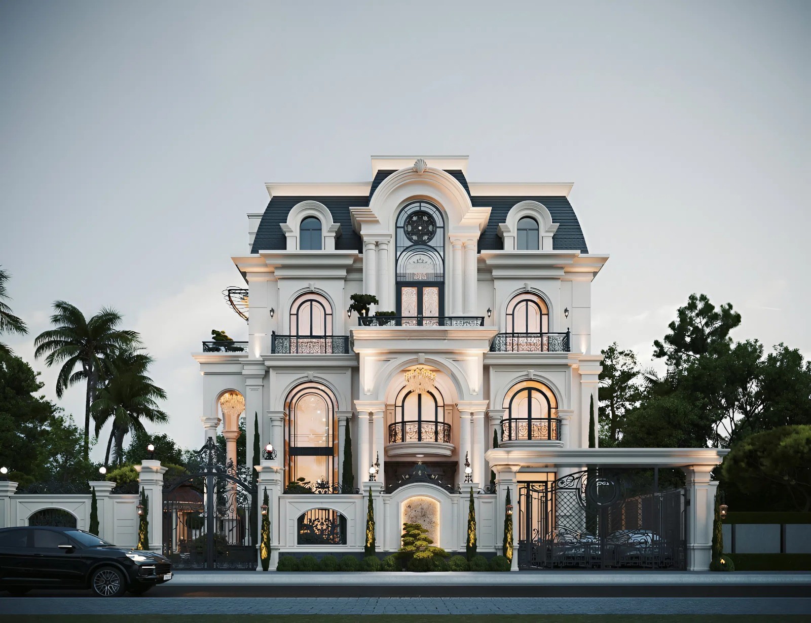 Thiết kế biệt thự 4 tầng Tân cổ điển có hệ mái Mansard sang trọng (Nguồn ảnh: Sưu tầm). 