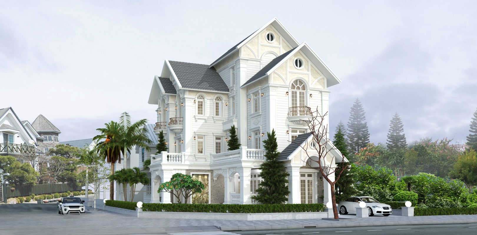 Thiết kế biệt thự 4 tầng Tân cổ điển mái Thái (Nguồn ảnh: Sưu tầm). 