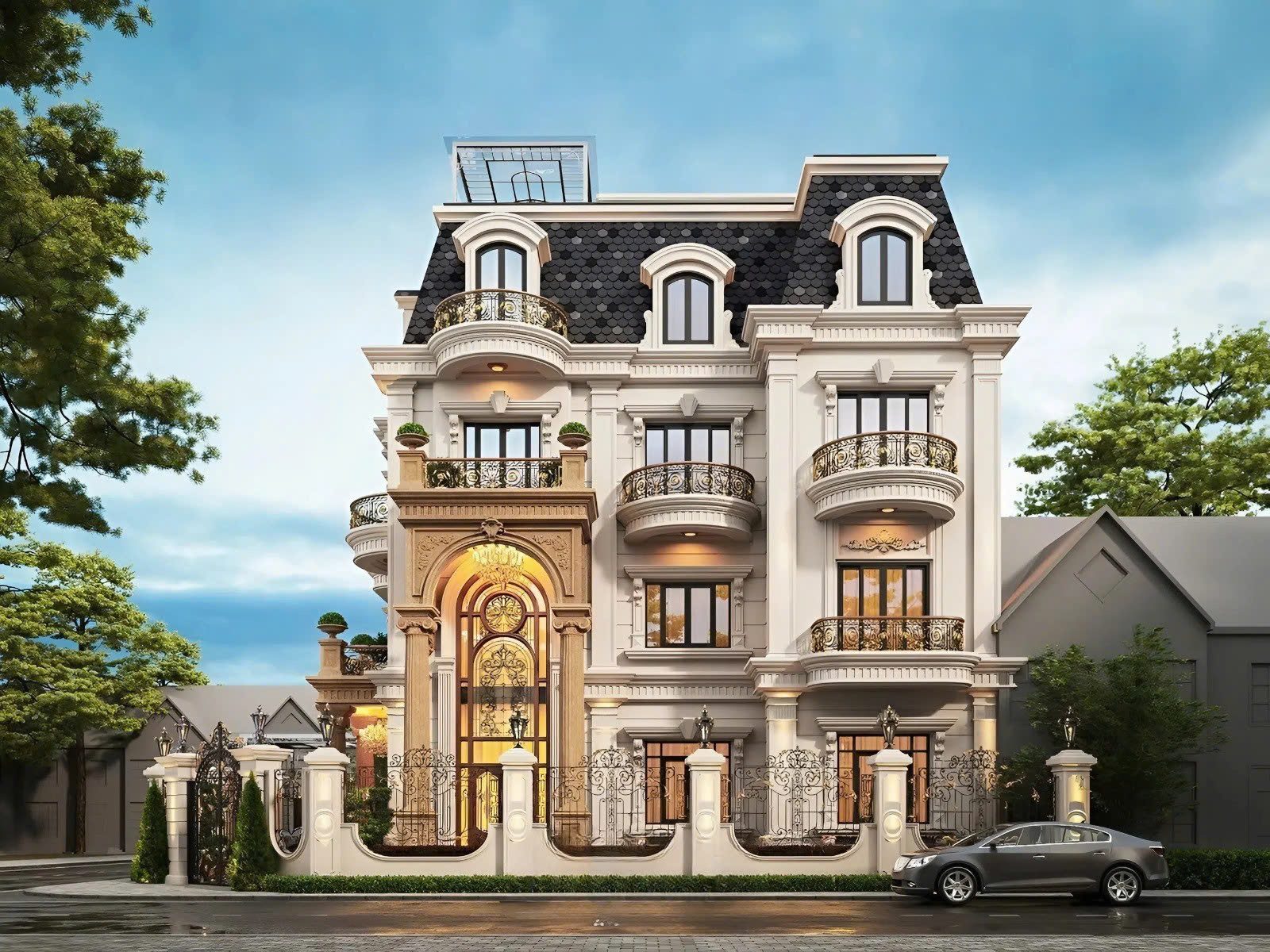 Phong cách Tân cổ điển thường được ưa chuộng đối với các mẫu biệt thự có quy mô lớn (Nguồn ảnh: Sưu tầm). 