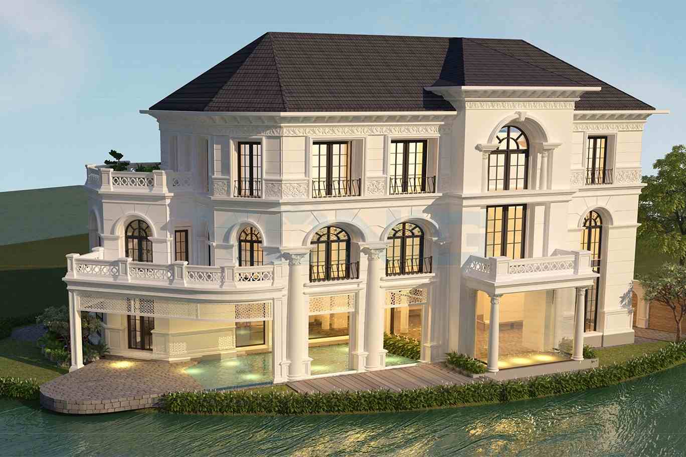 Biệt thự 3 tầng tân cổ điển kiểu Pháp mái Thái (Nguồn ảnh: Sưu tầm).
