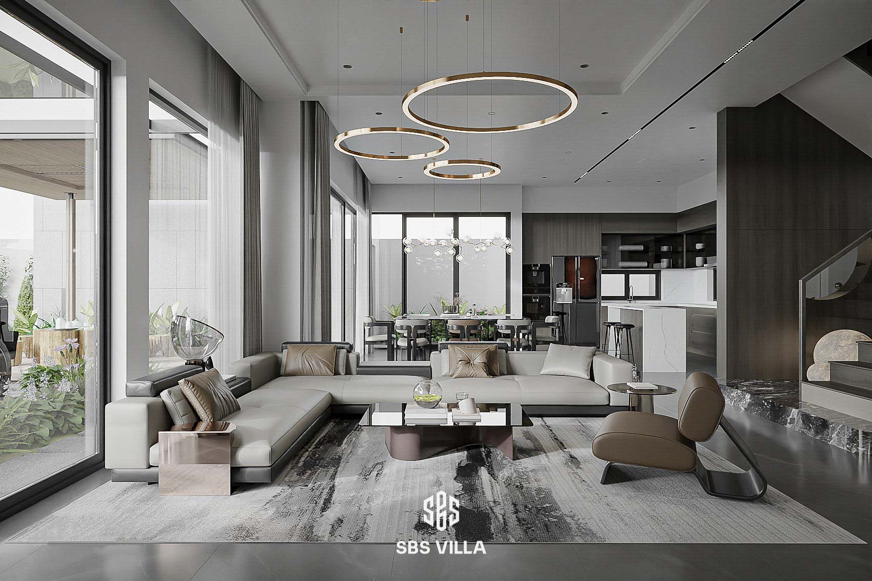 Sofa da phòng khách hiện đại kiến tạo vẻ đẹp đẳng cấp cho không gian. 