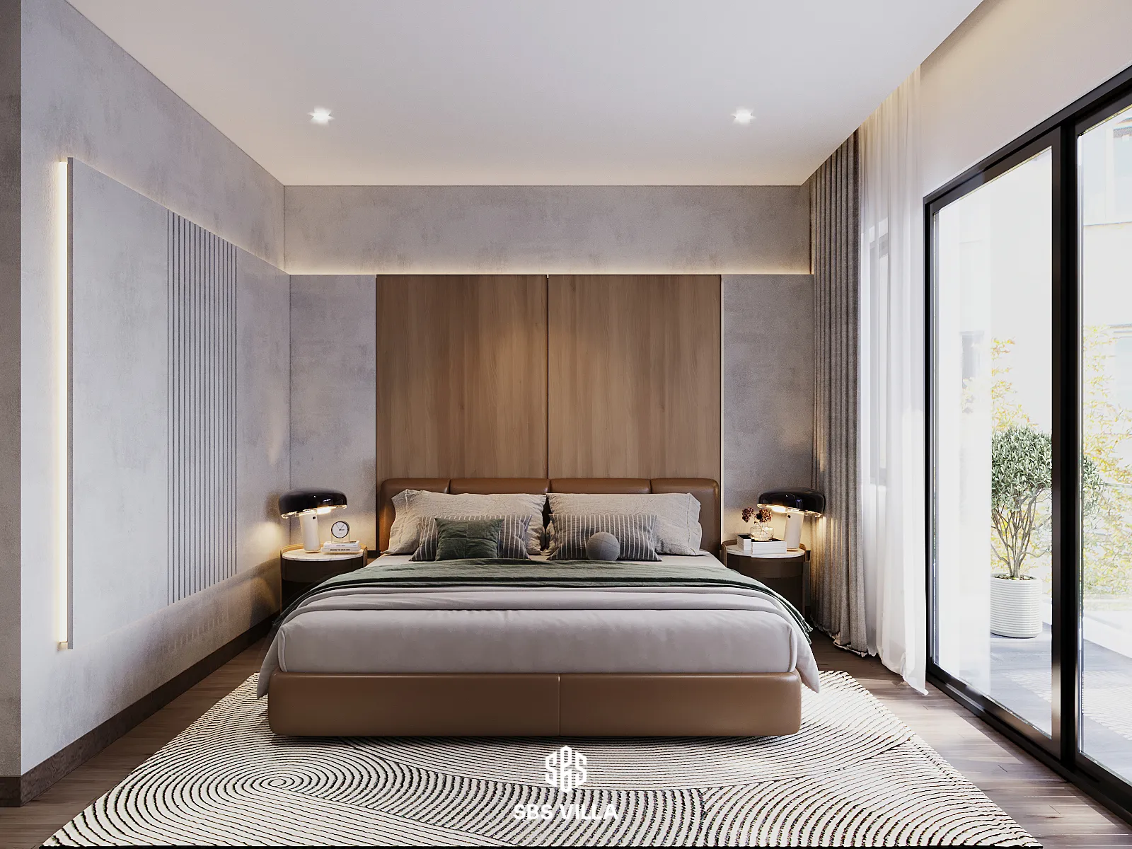 Thiết kế phòng ngủ mang tone nền xám-nâu trầm tĩnh 