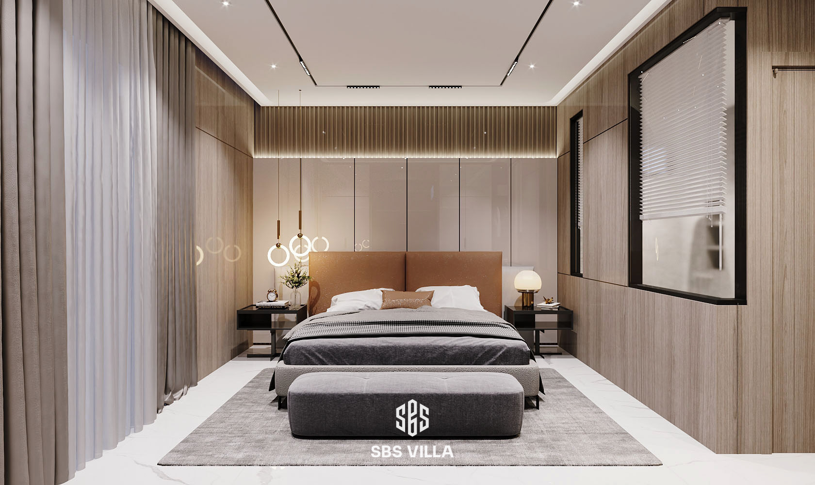 Không gian phòng ngủ tối giản, hiện đại của mẫu biệt thự đẹp 3 tầng
