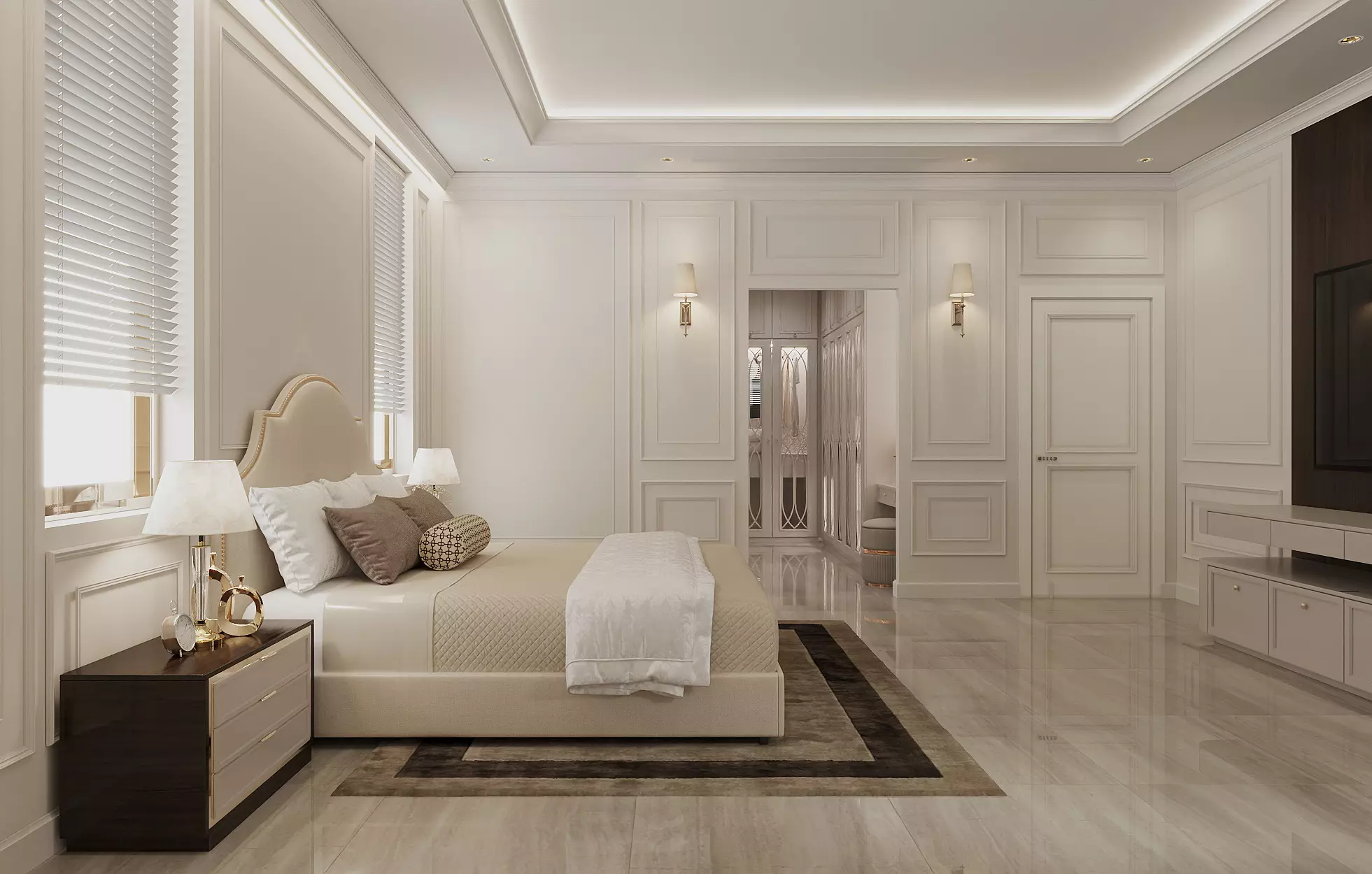phòng ngủ biệt thự phong cách thiết kế Modern Classic