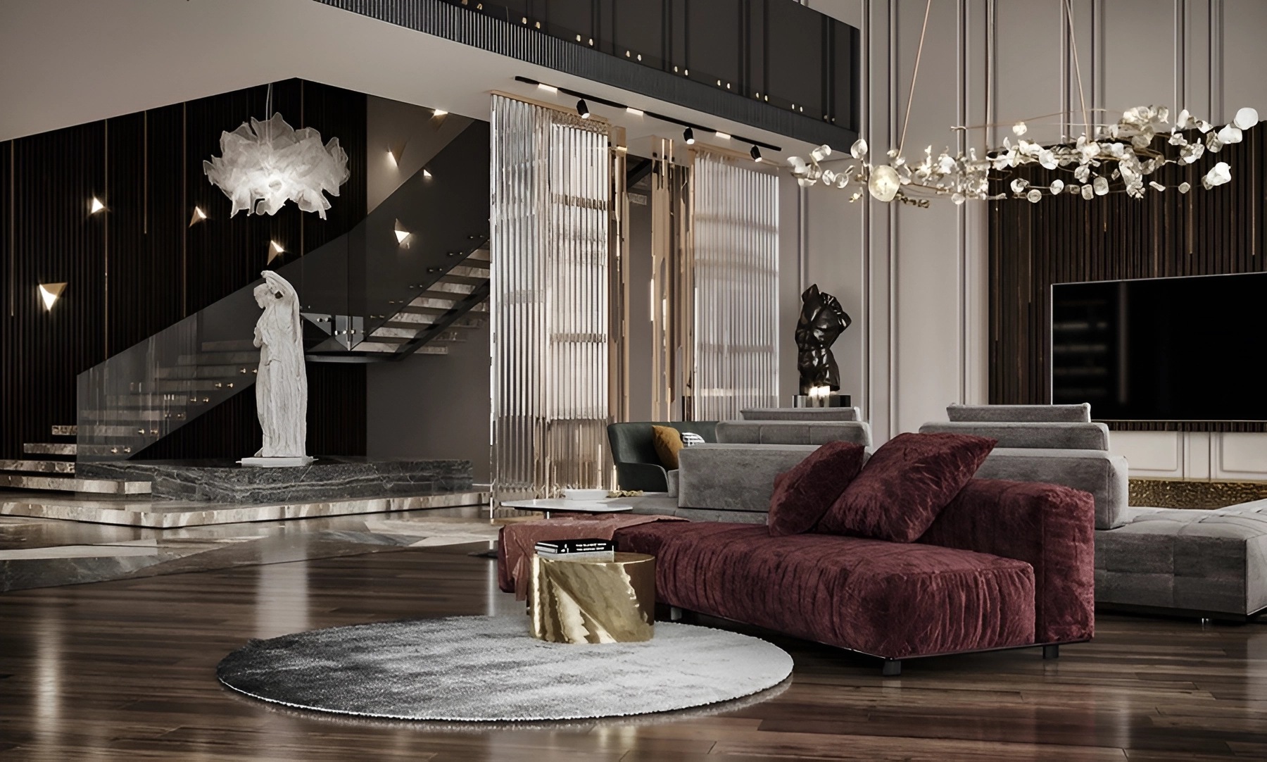 Phòng khách Luxury đề cao tính linh hoạt trong cách phối màu