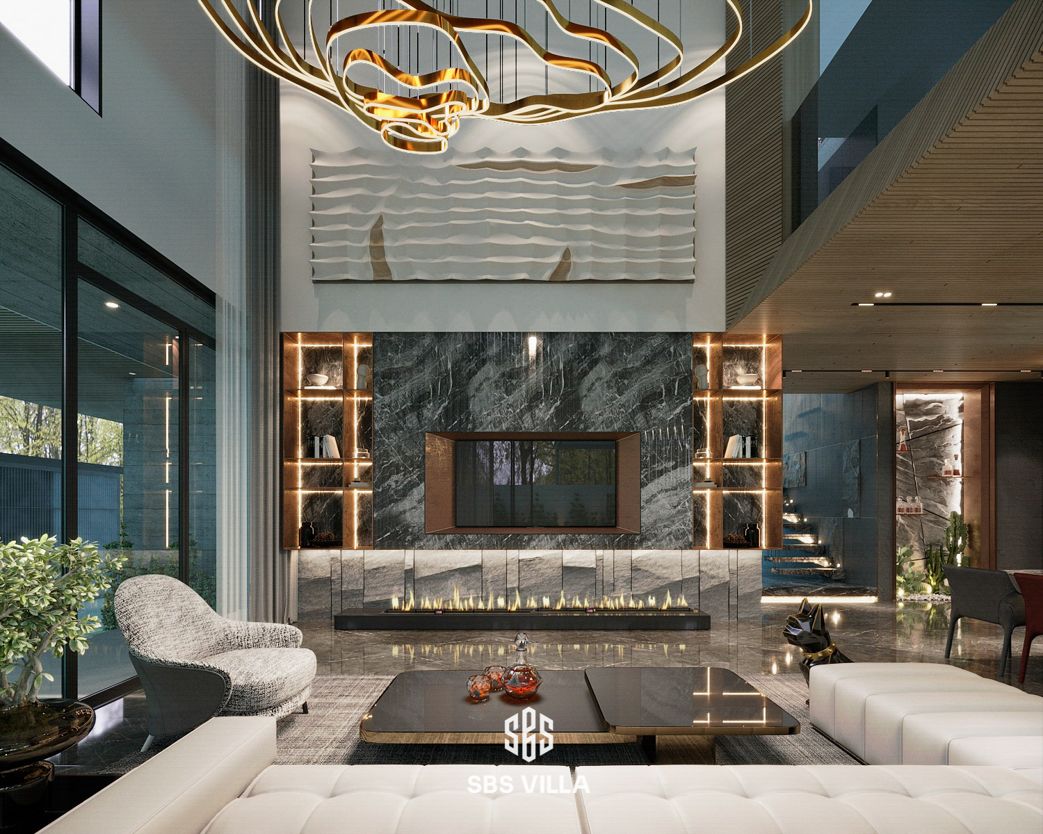 Phòng khách Luxury áp dụng lối kiến trúc thông tầng
