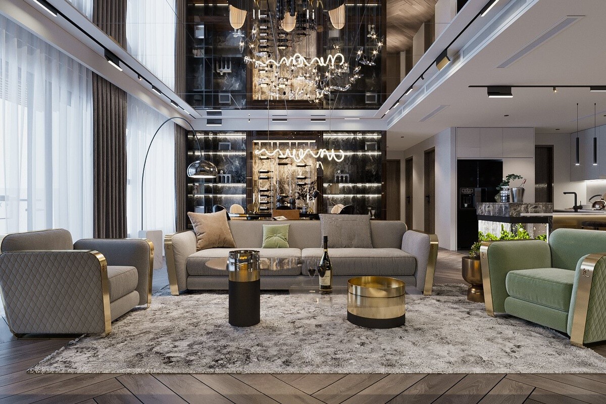 Phòng khách Luxurry đẹp, kiến tạo từ chất liệu có tính phản chiếu cao