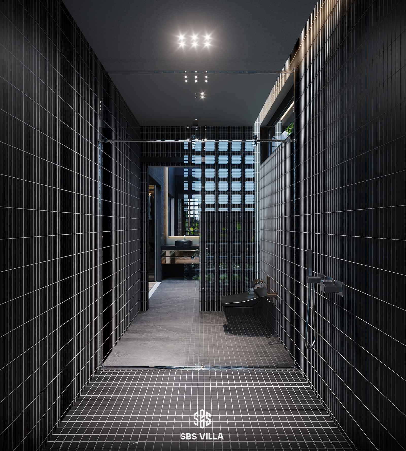 Phòng tắm biệt thự tạo điểm nhấn cùng chi tiết đá ốp tường phá cách