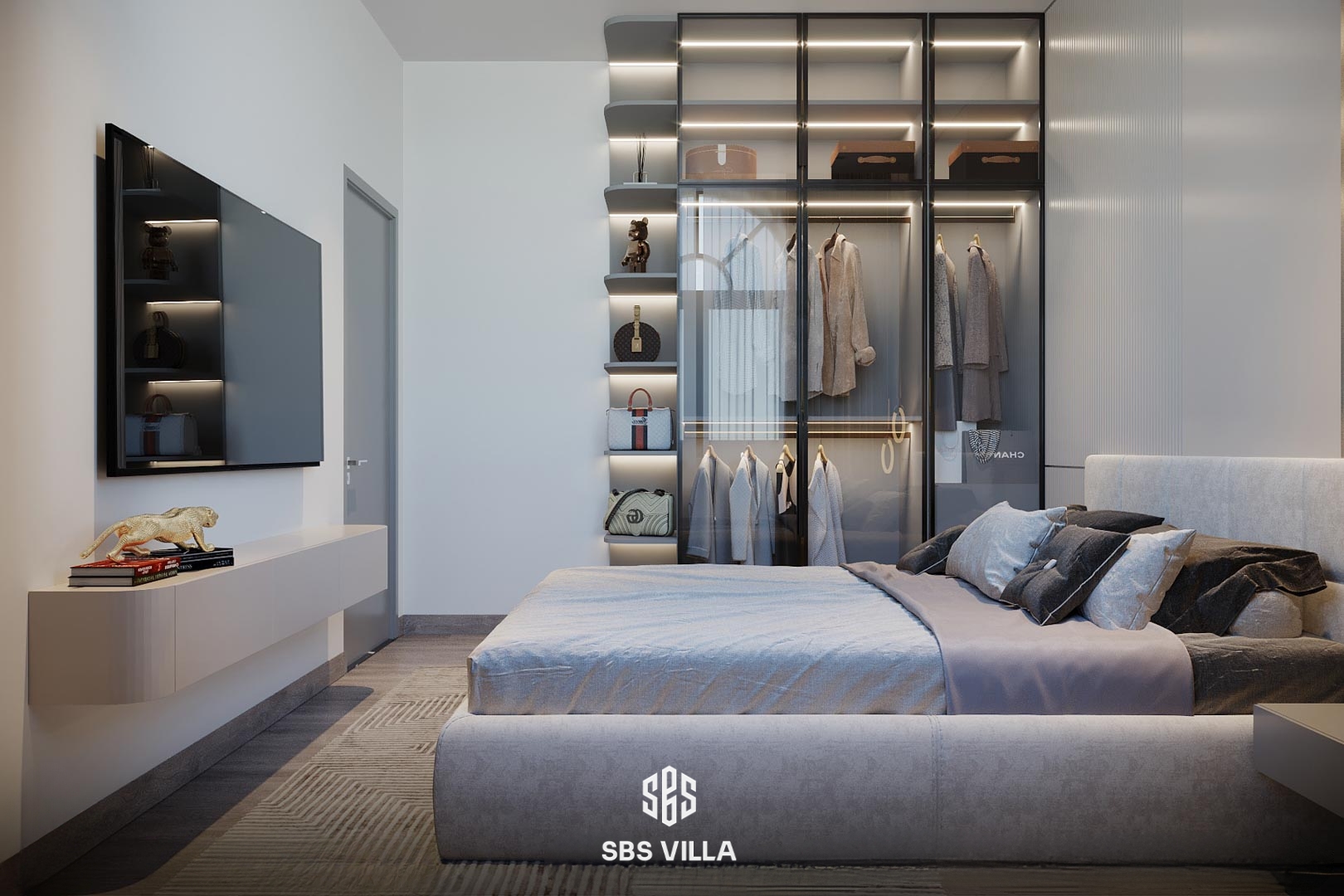 Không gian phòng ngủ kết hợp giữa phong cách hiện đại và tối giản
